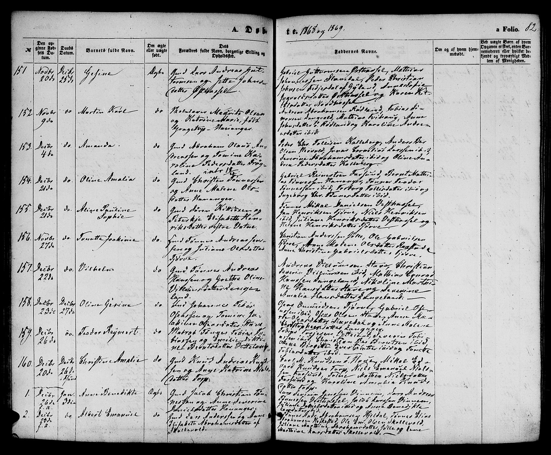 Lista sokneprestkontor, SAK/1111-0027/F/Fb/L0003: Parish register (copy) no. B 3, 1862-1877, p. 82