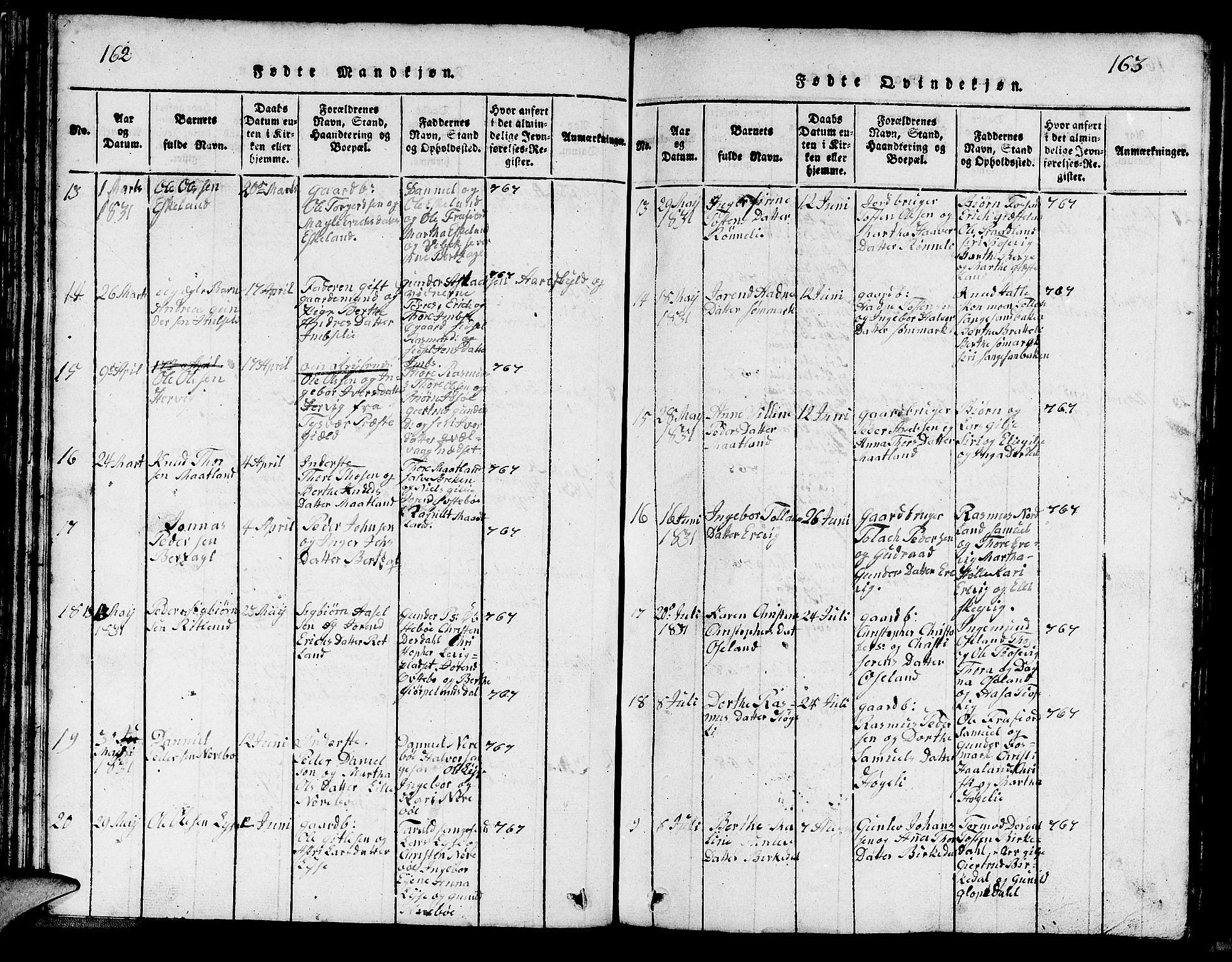 Strand sokneprestkontor, AV/SAST-A-101828/H/Ha/Hab/L0002: Parish register (copy) no. B 2, 1816-1854, p. 162-163