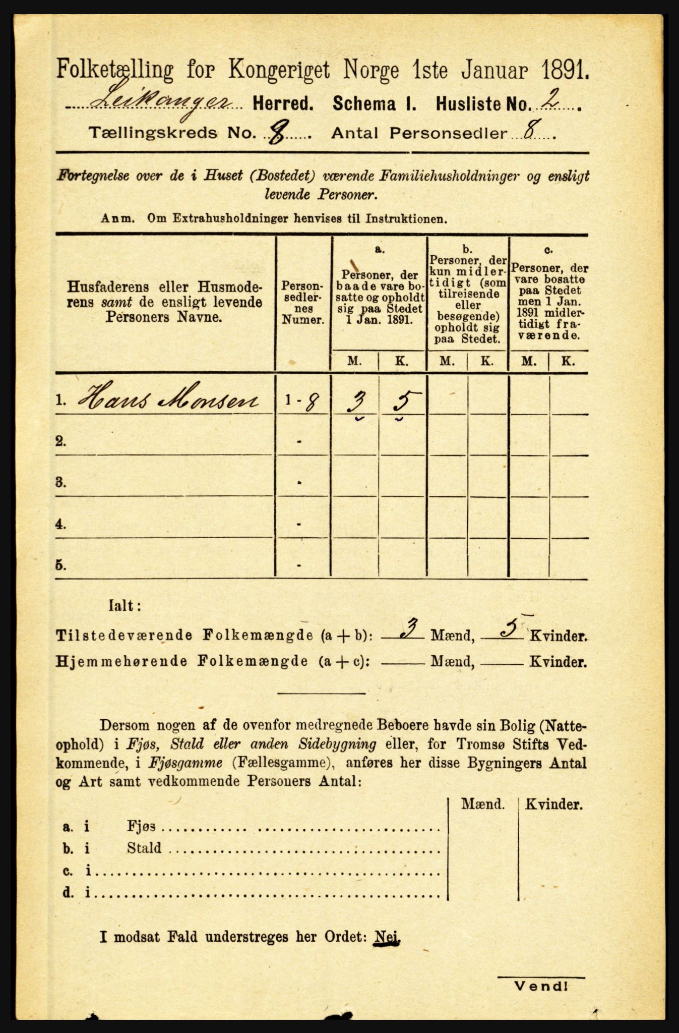 RA, 1891 census for 1419 Leikanger, 1891, p. 1561