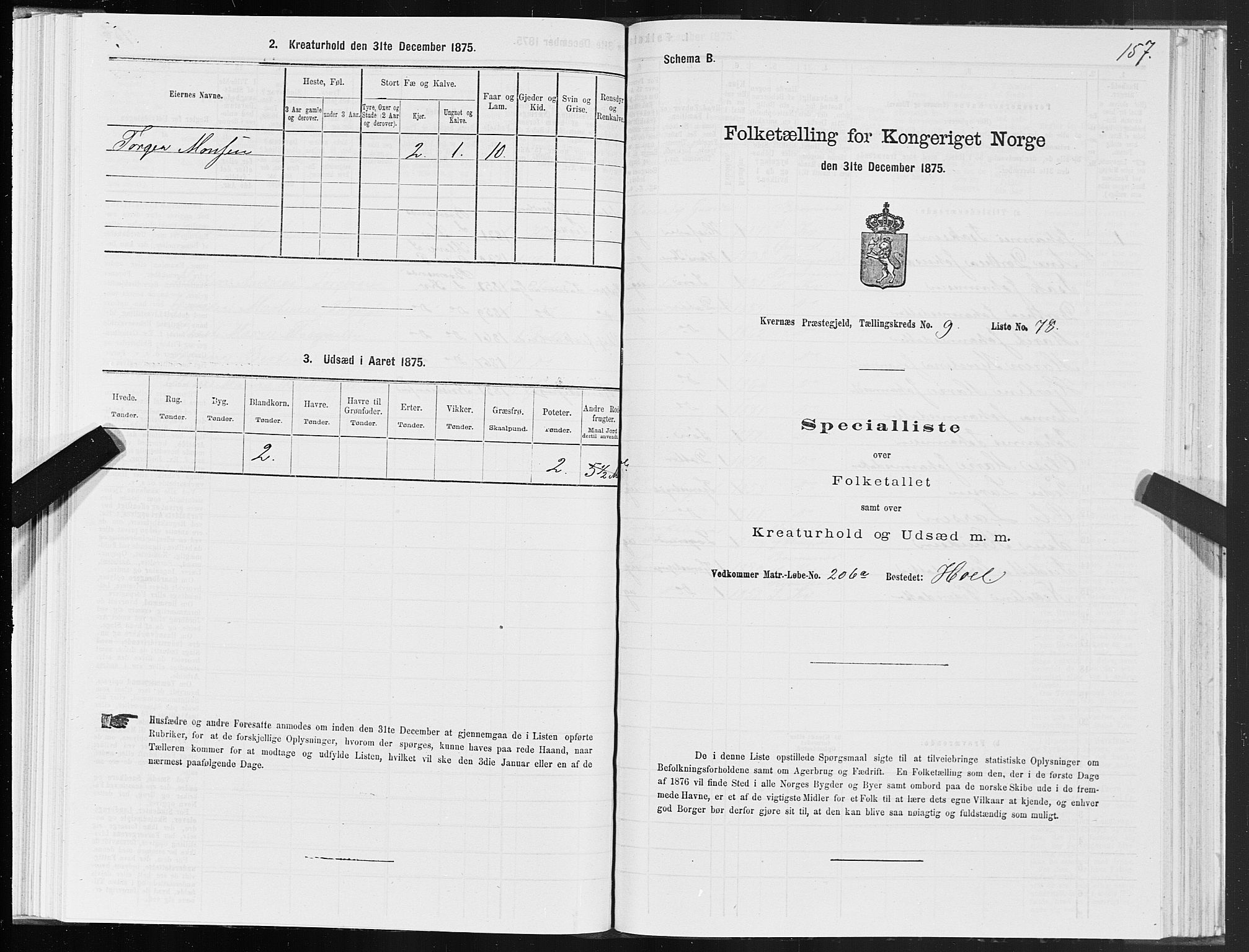 SAT, 1875 census for 1553P Kvernes, 1875, p. 5157