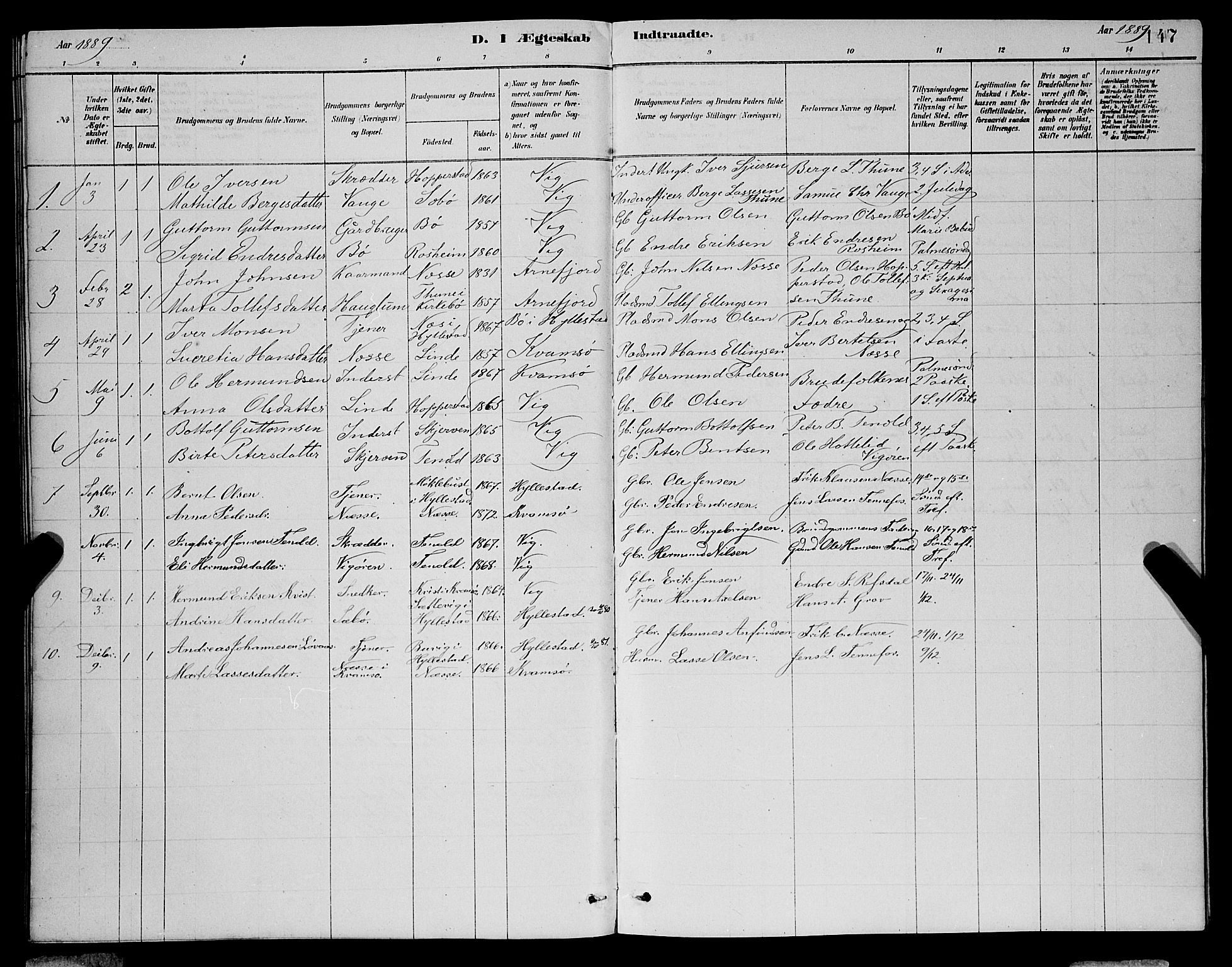 Vik sokneprestembete, SAB/A-81501: Parish register (copy) no. A 3, 1878-1894, p. 147