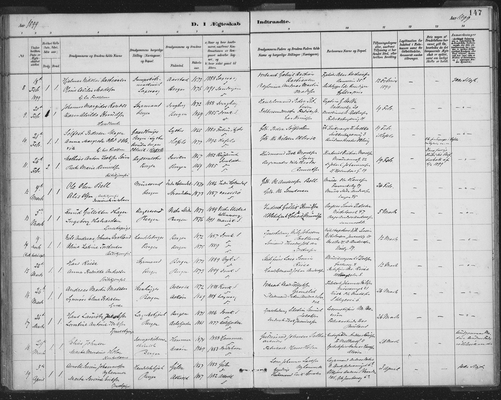 Domkirken sokneprestembete, SAB/A-74801/H/Hab/L0032: Parish register (copy) no. D 4, 1880-1907, p. 147