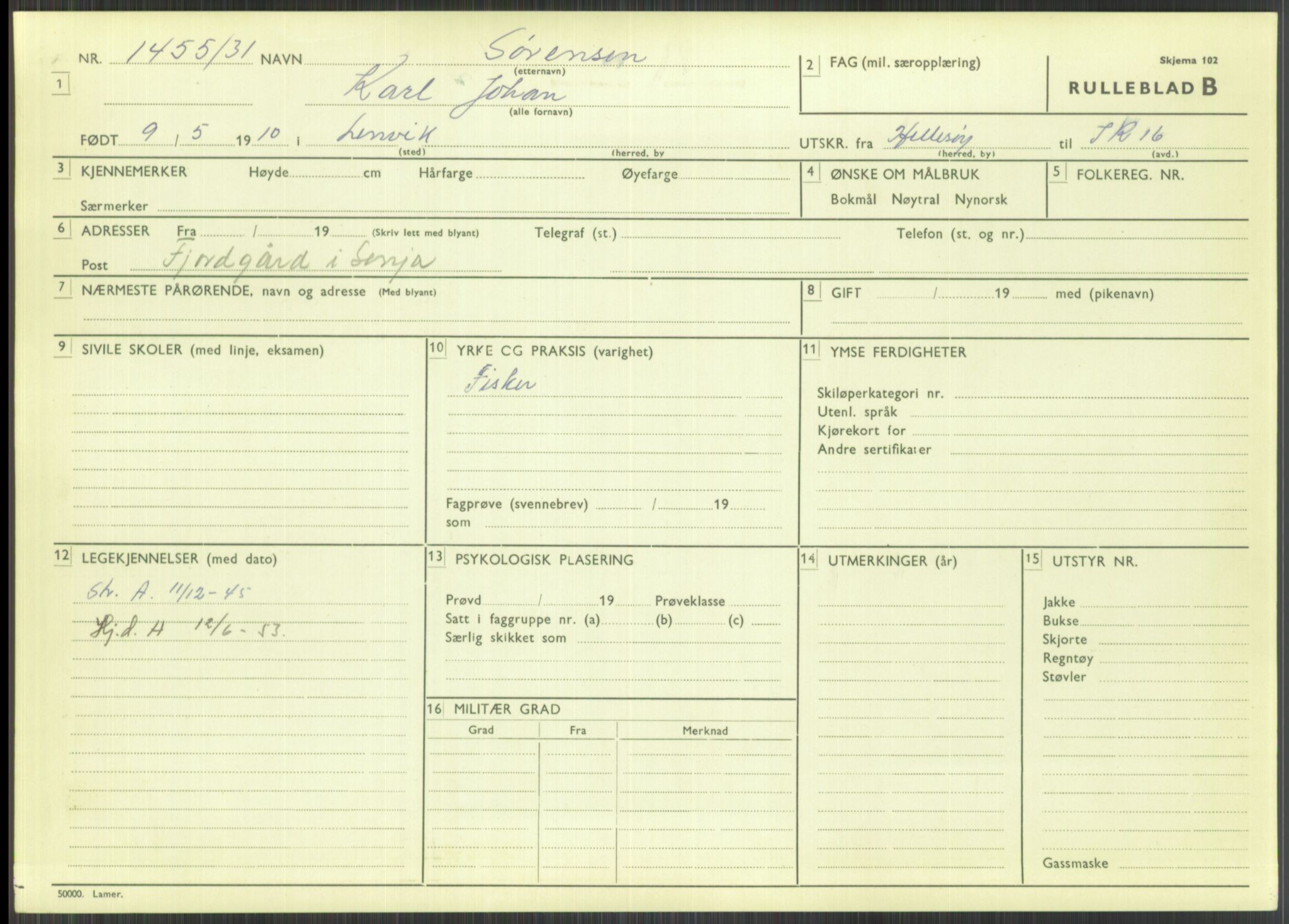 Forsvaret, Troms infanteriregiment nr. 16, AV/RA-RAFA-3146/P/Pa/L0015: Rulleblad for regimentets menige mannskaper, årsklasse 1931, 1931, p. 1137