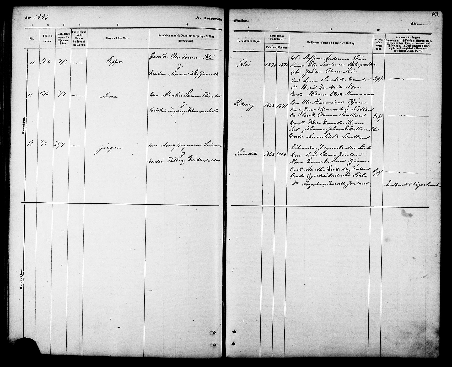 Ministerialprotokoller, klokkerbøker og fødselsregistre - Sør-Trøndelag, SAT/A-1456/694/L1132: Parish register (copy) no. 694C04, 1887-1914, p. 43