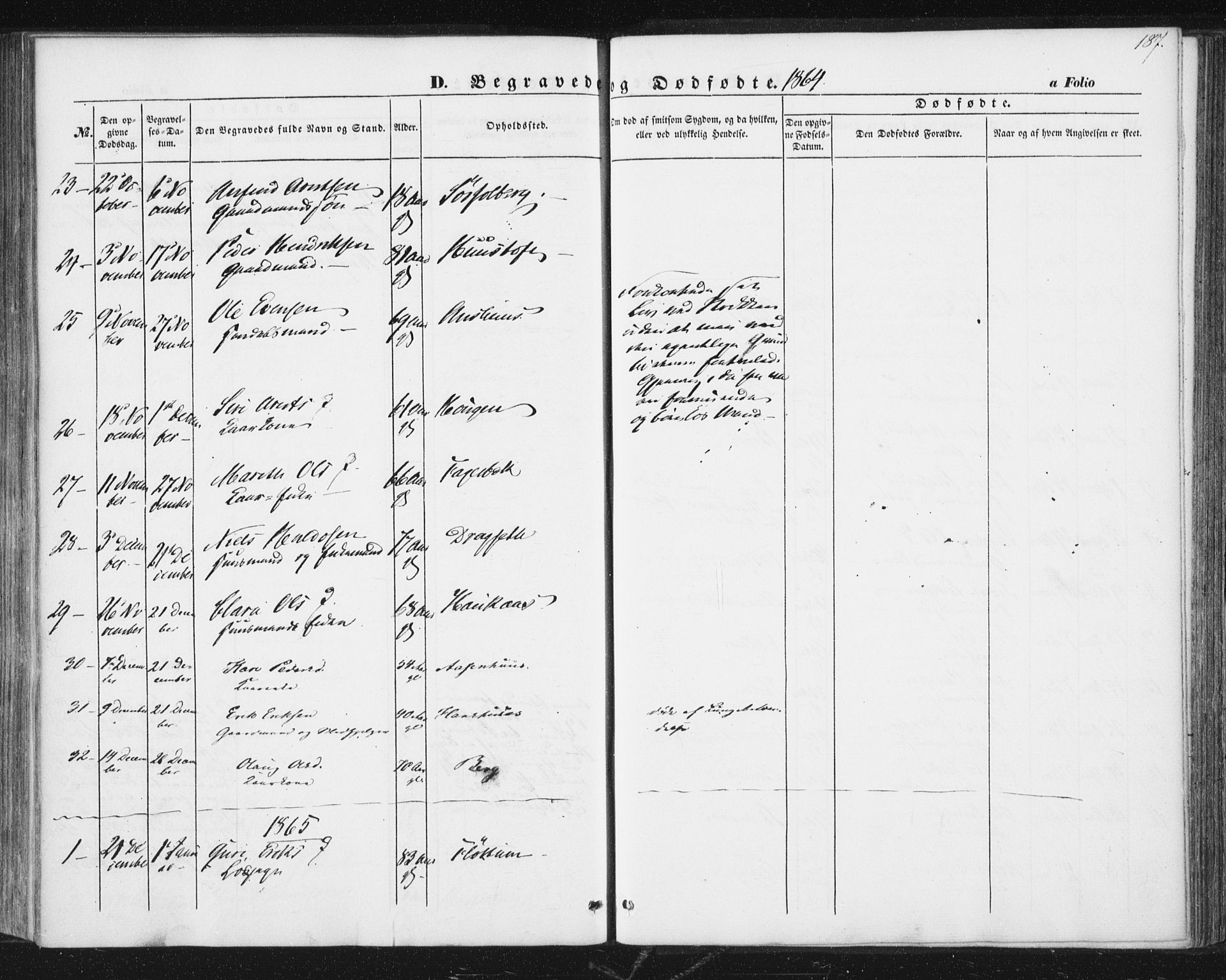 Ministerialprotokoller, klokkerbøker og fødselsregistre - Sør-Trøndelag, SAT/A-1456/689/L1038: Parish register (official) no. 689A03, 1848-1872, p. 187