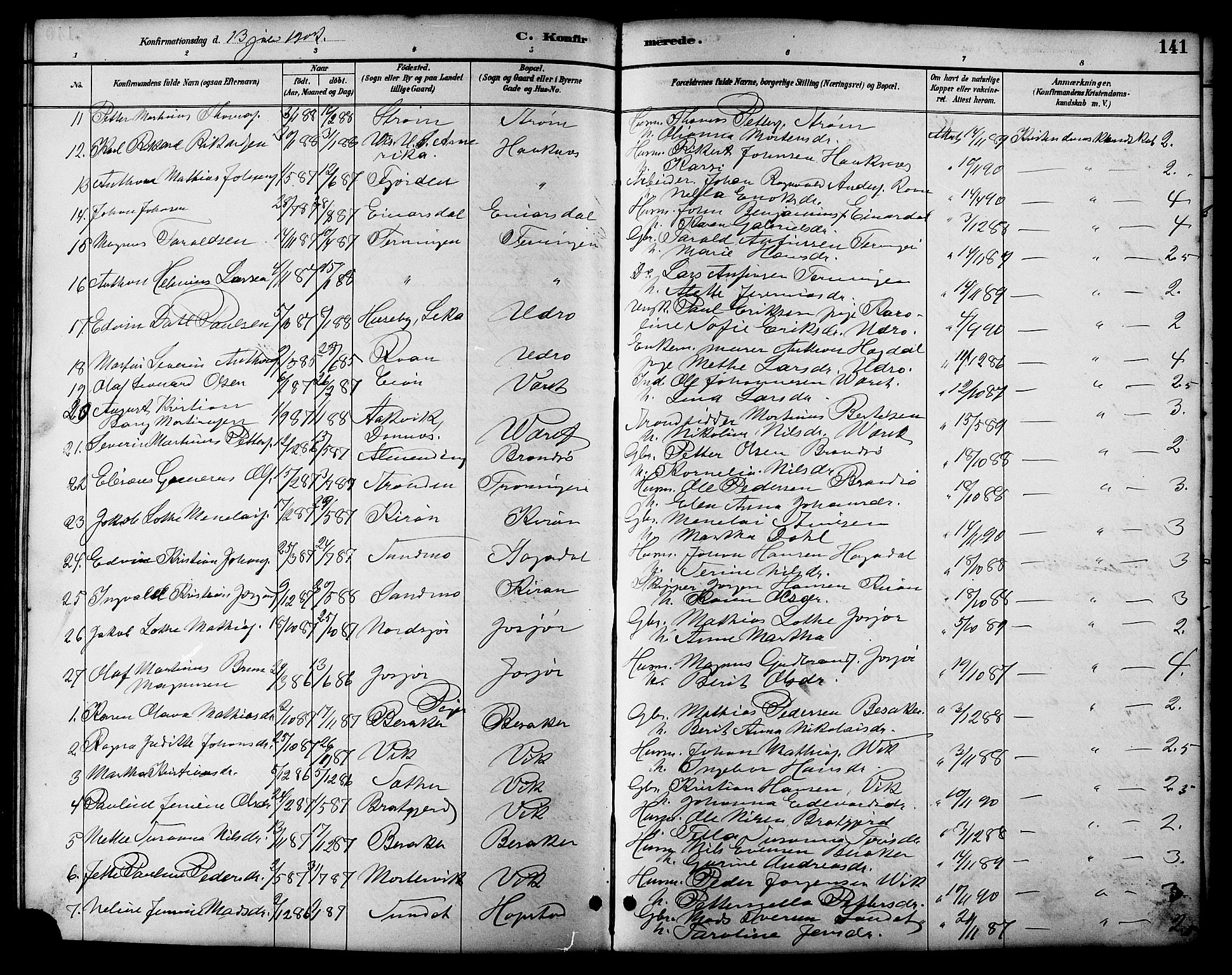 Ministerialprotokoller, klokkerbøker og fødselsregistre - Sør-Trøndelag, SAT/A-1456/657/L0716: Parish register (copy) no. 657C03, 1889-1904, p. 141