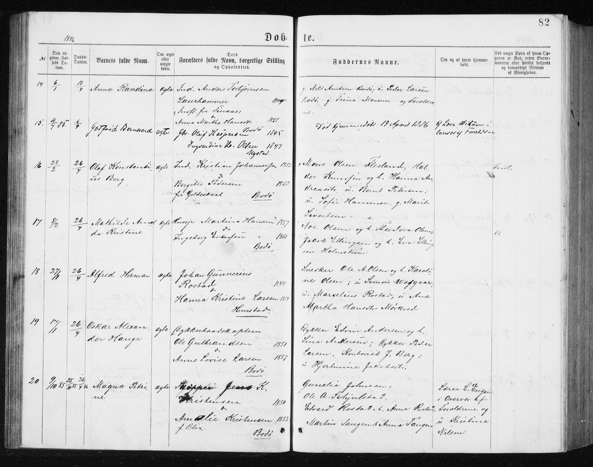 Ministerialprotokoller, klokkerbøker og fødselsregistre - Nordland, AV/SAT-A-1459/801/L0031: Parish register (copy) no. 801C06, 1883-1887, p. 82