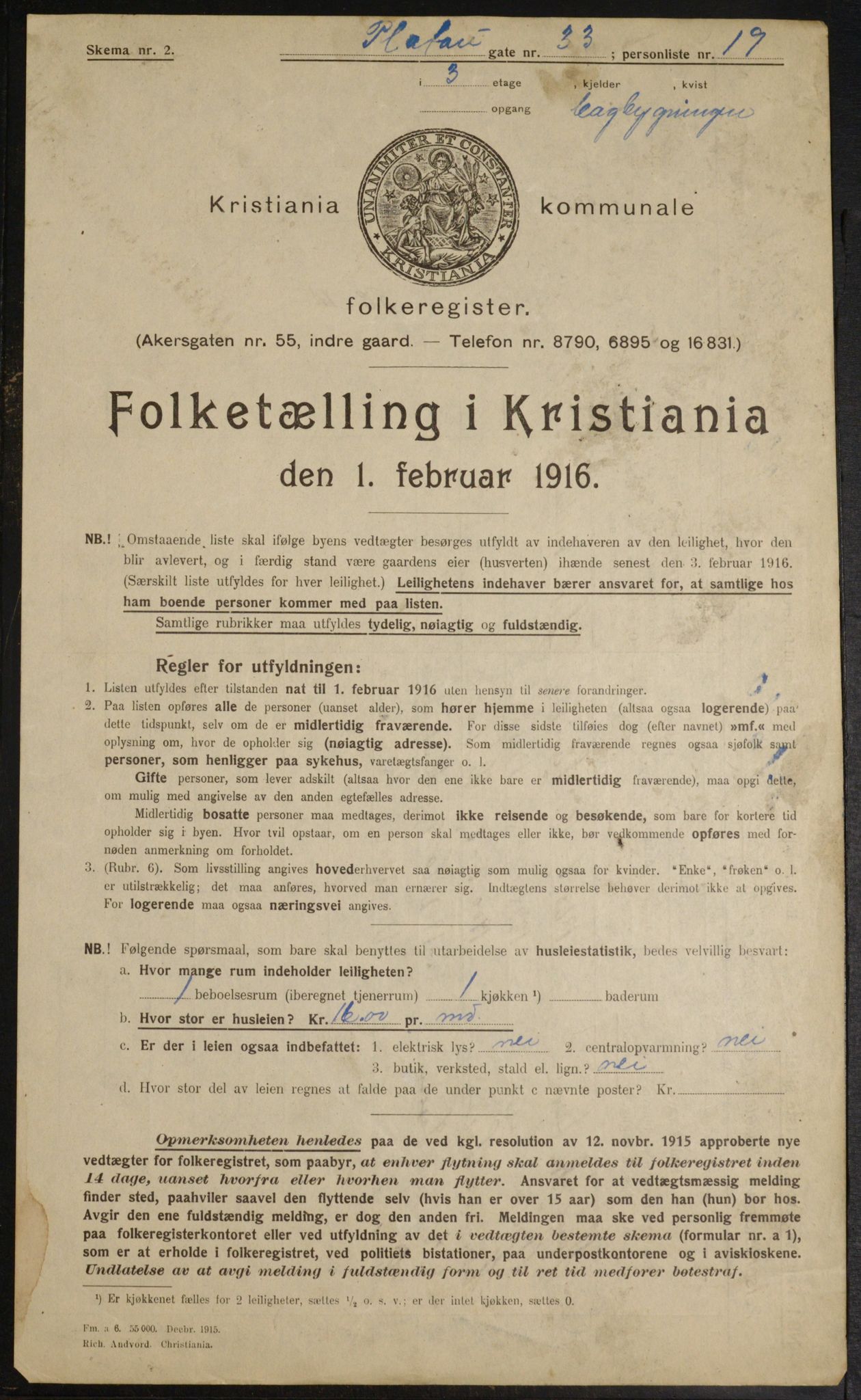 OBA, Municipal Census 1916 for Kristiania, 1916, p. 82809