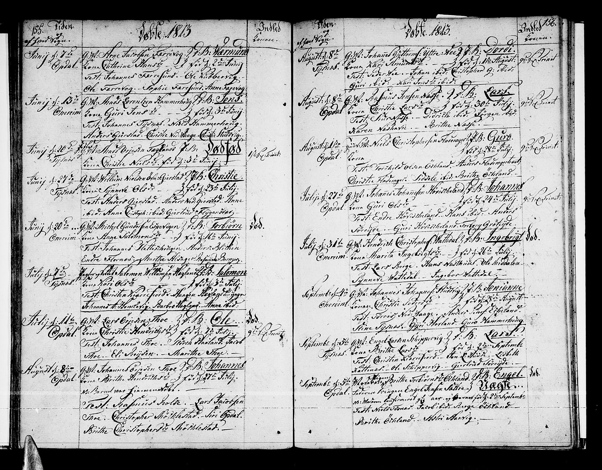 Tysnes sokneprestembete, AV/SAB-A-78601/H/Haa: Parish register (official) no. A 6, 1804-1816, p. 155-156