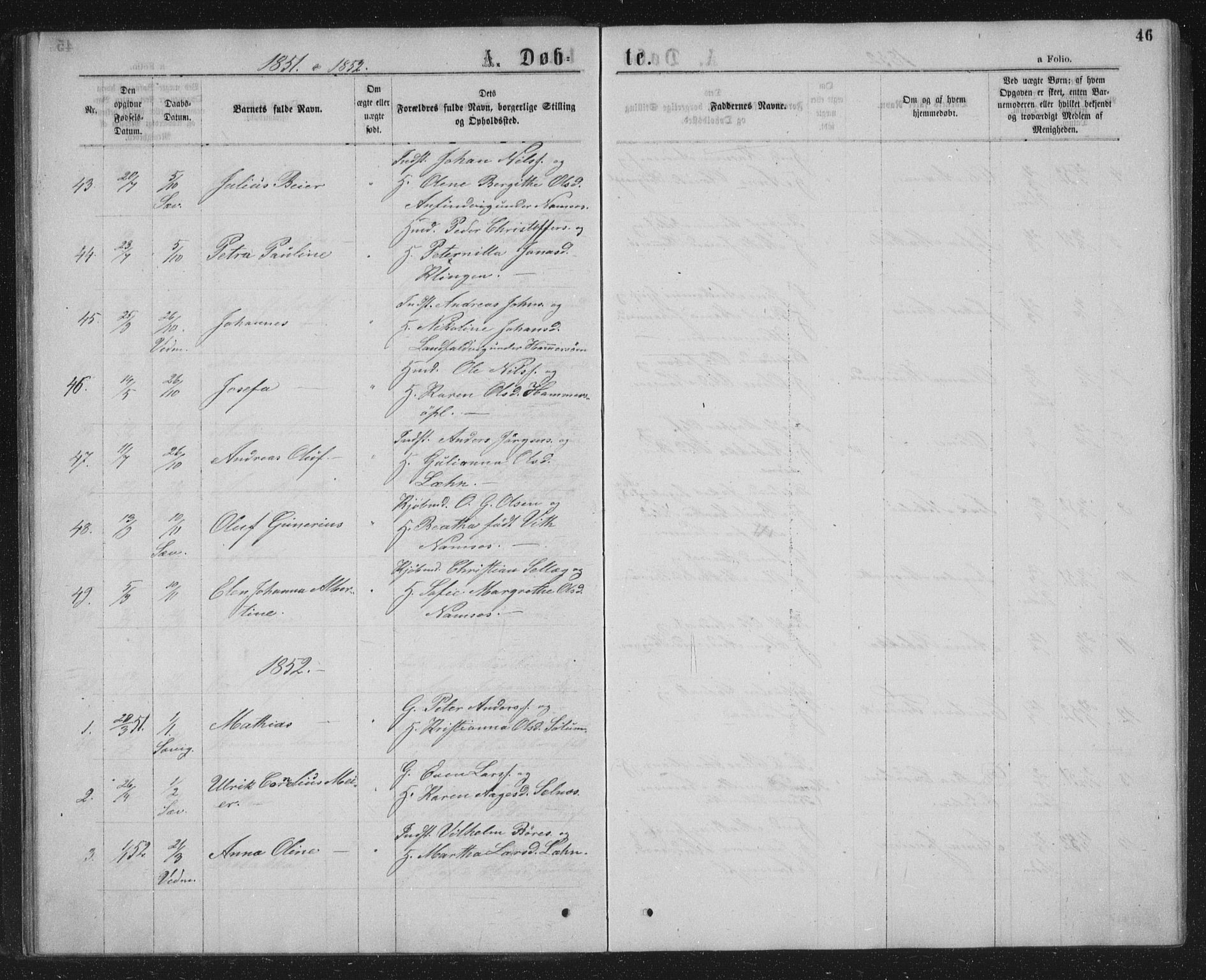 Ministerialprotokoller, klokkerbøker og fødselsregistre - Nord-Trøndelag, AV/SAT-A-1458/768/L0566: Parish register (official) no. 768A01, 1836-1865, p. 46