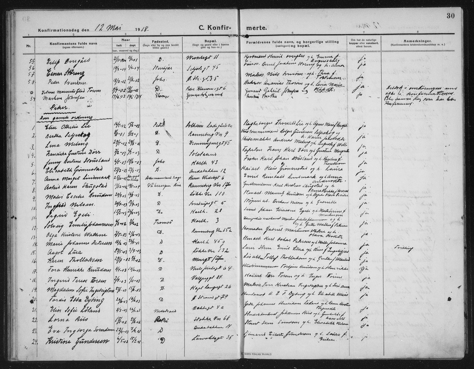 Domkirken sokneprestkontor, AV/SAST-A-101812/002/A/L0019: Parish register (official) no. A 35, 1916-1932, p. 30