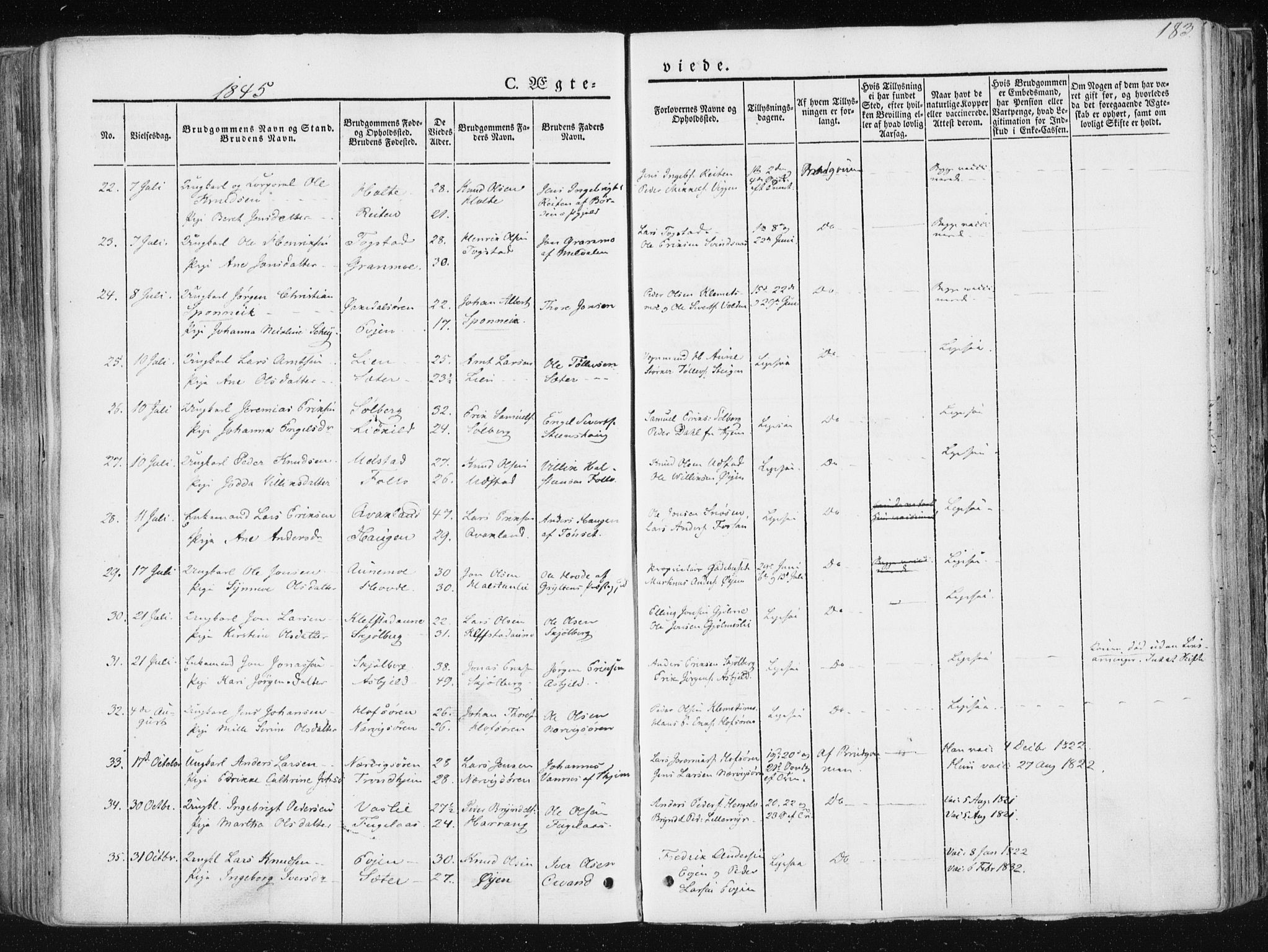Ministerialprotokoller, klokkerbøker og fødselsregistre - Sør-Trøndelag, SAT/A-1456/668/L0805: Parish register (official) no. 668A05, 1840-1853, p. 183