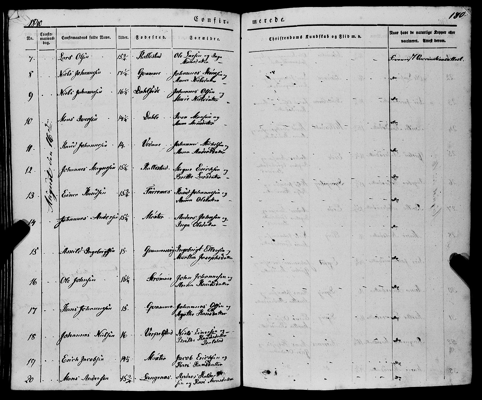 Haus sokneprestembete, AV/SAB-A-75601/H/Haa: Parish register (official) no. A 15, 1838-1847, p. 180