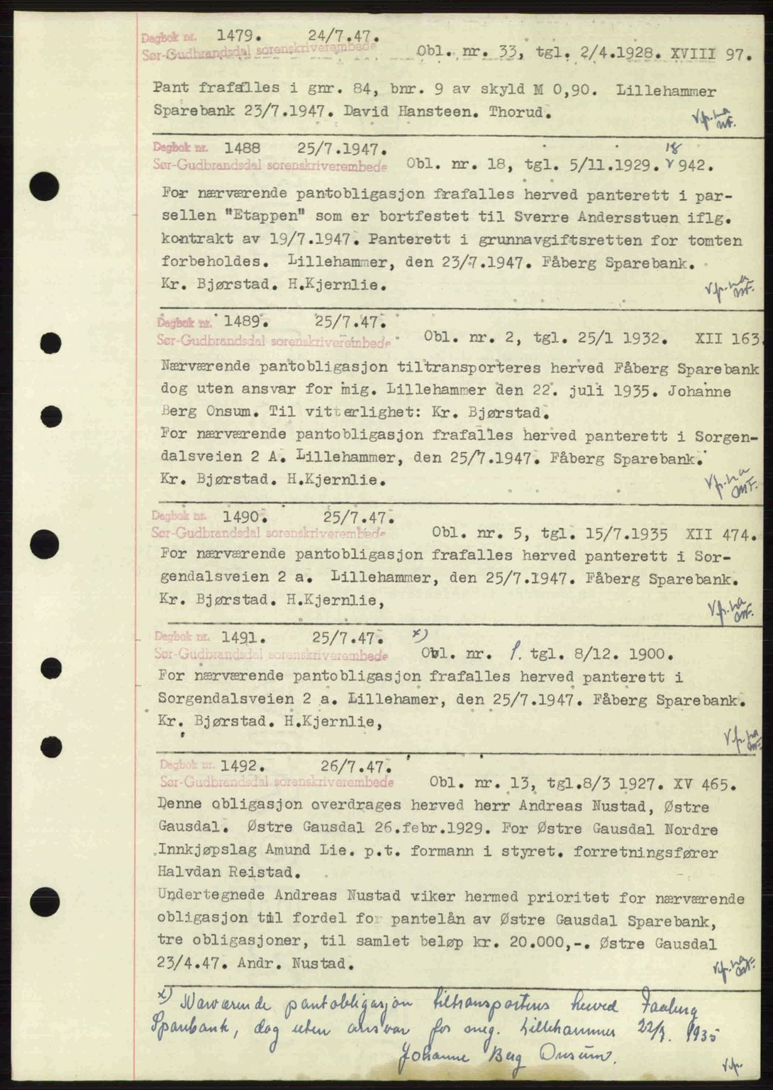 Sør-Gudbrandsdal tingrett, SAH/TING-004/H/Hb/Hbf/L0004: Mortgage book no. C5b, 1945-1951, Diary no: : 1479/1947