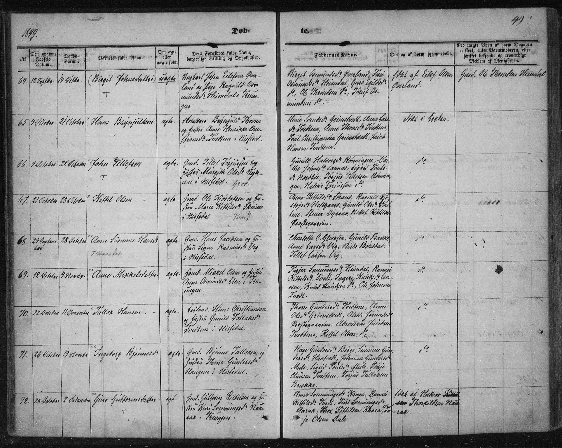 Nissedal kirkebøker, AV/SAKO-A-288/F/Fa/L0003: Parish register (official) no. I 3, 1846-1870, p. 48-49