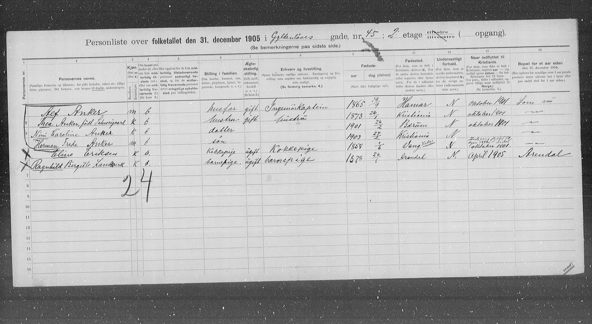 OBA, Municipal Census 1905 for Kristiania, 1905, p. 17177