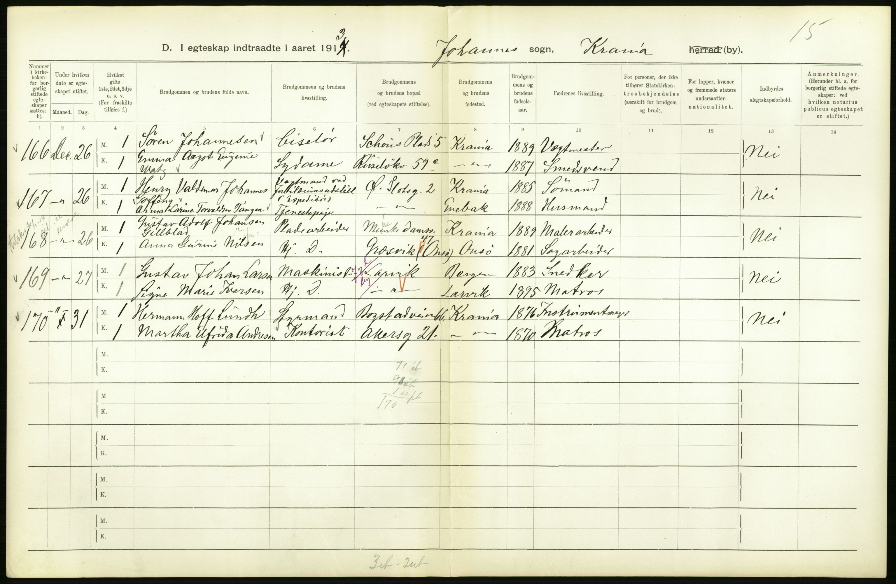 Statistisk sentralbyrå, Sosiodemografiske emner, Befolkning, RA/S-2228/D/Df/Dfb/Dfbc/L0008: Kristiania: Gifte., 1913, p. 716