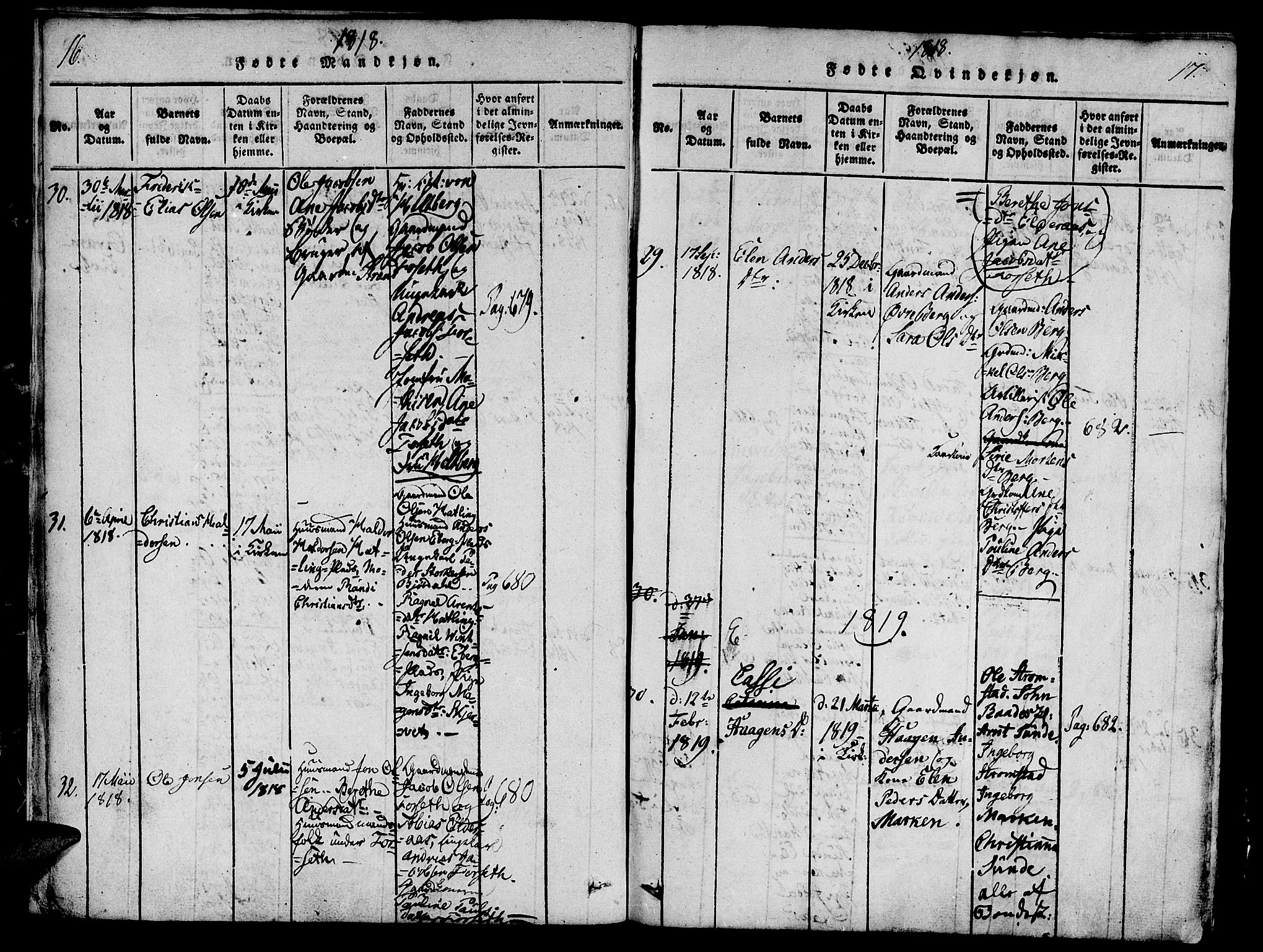 Ministerialprotokoller, klokkerbøker og fødselsregistre - Nord-Trøndelag, AV/SAT-A-1458/746/L0441: Parish register (official) no. 746A03 /1, 1816-1827, p. 16-17