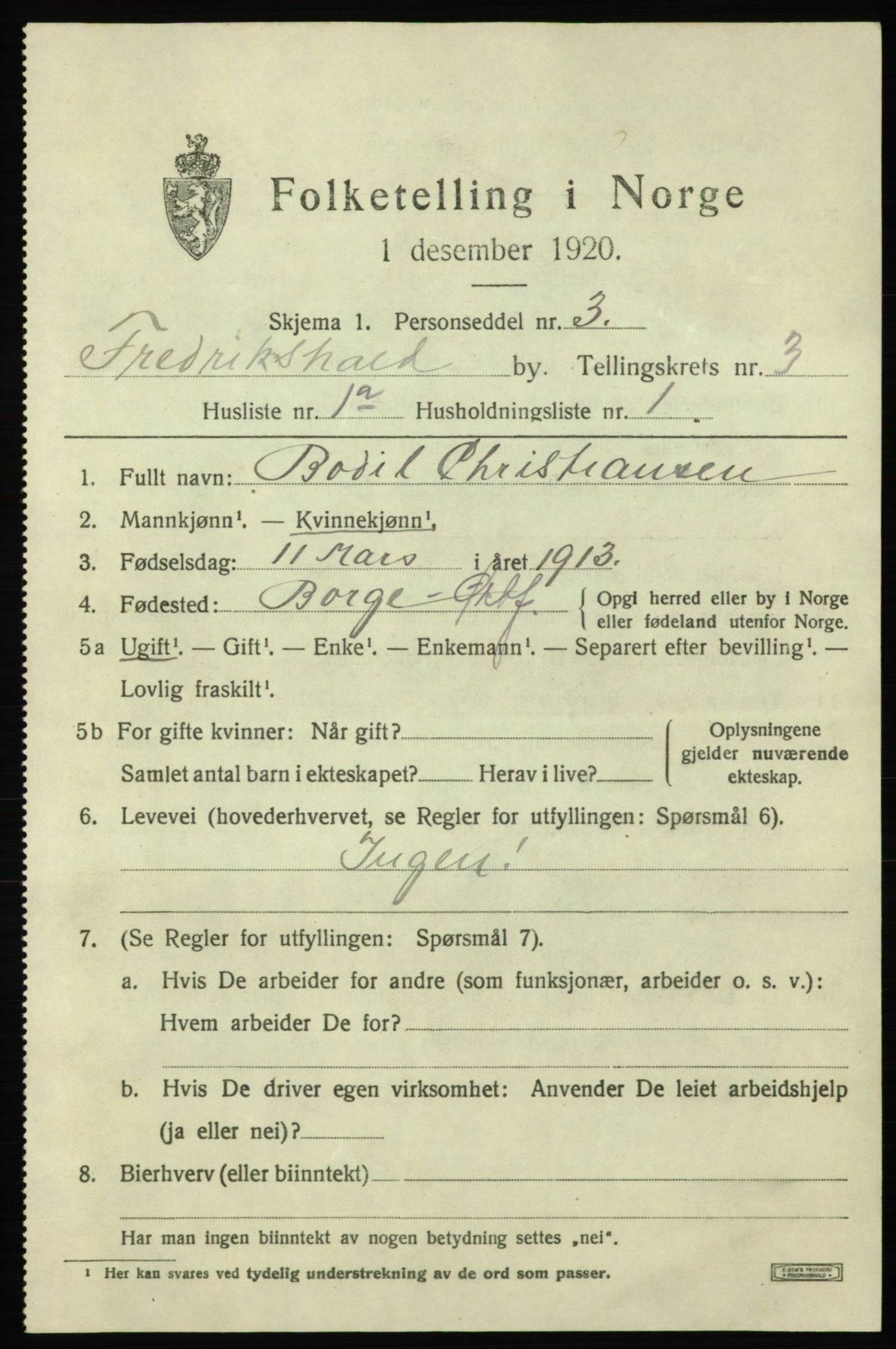 SAO, 1920 census for Fredrikshald, 1920, p. 10270