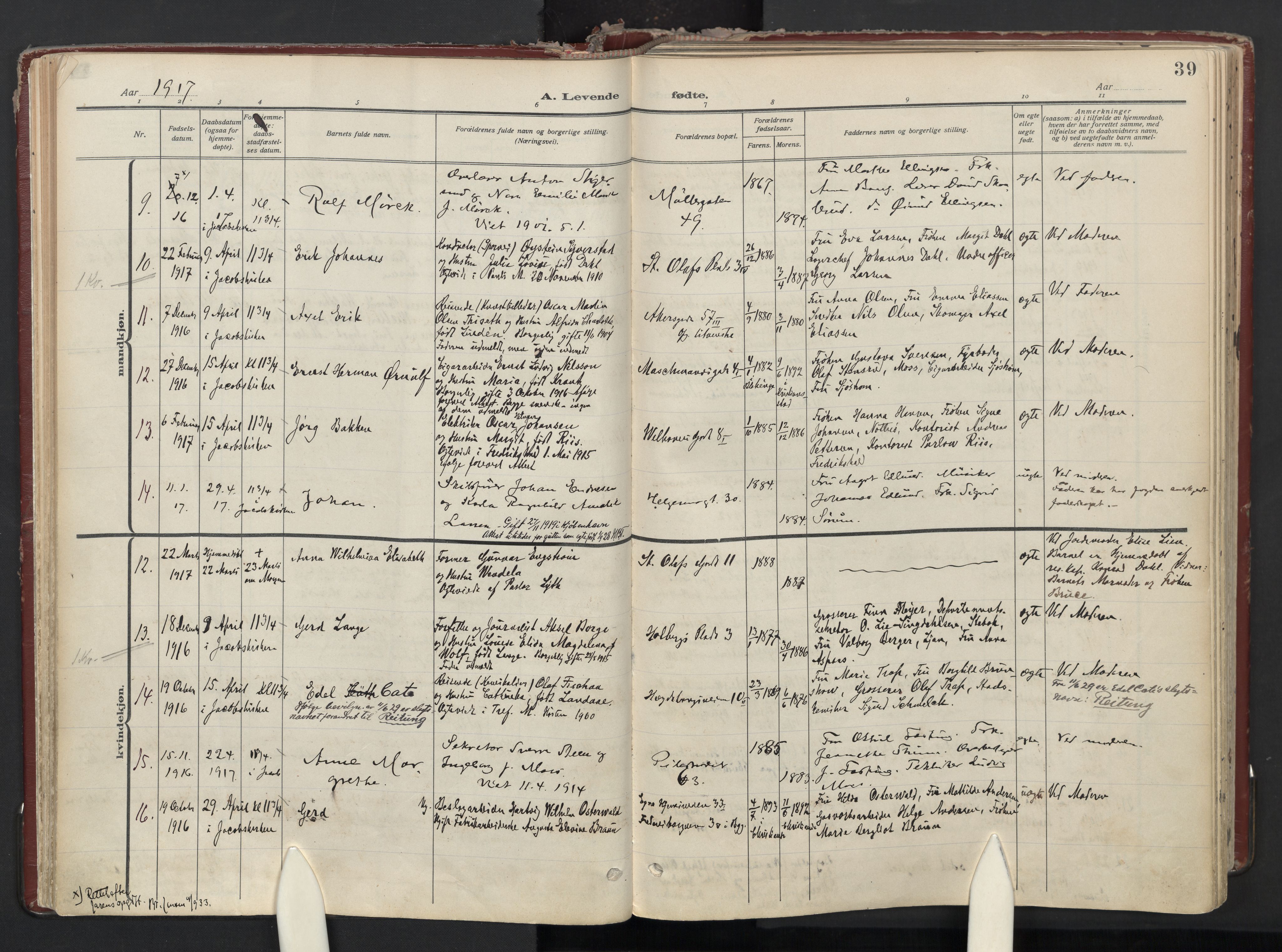 Trefoldighet prestekontor Kirkebøker, AV/SAO-A-10882/F/Fa/L0008: Parish register (official) no. I 8, 1914-1940, p. 39