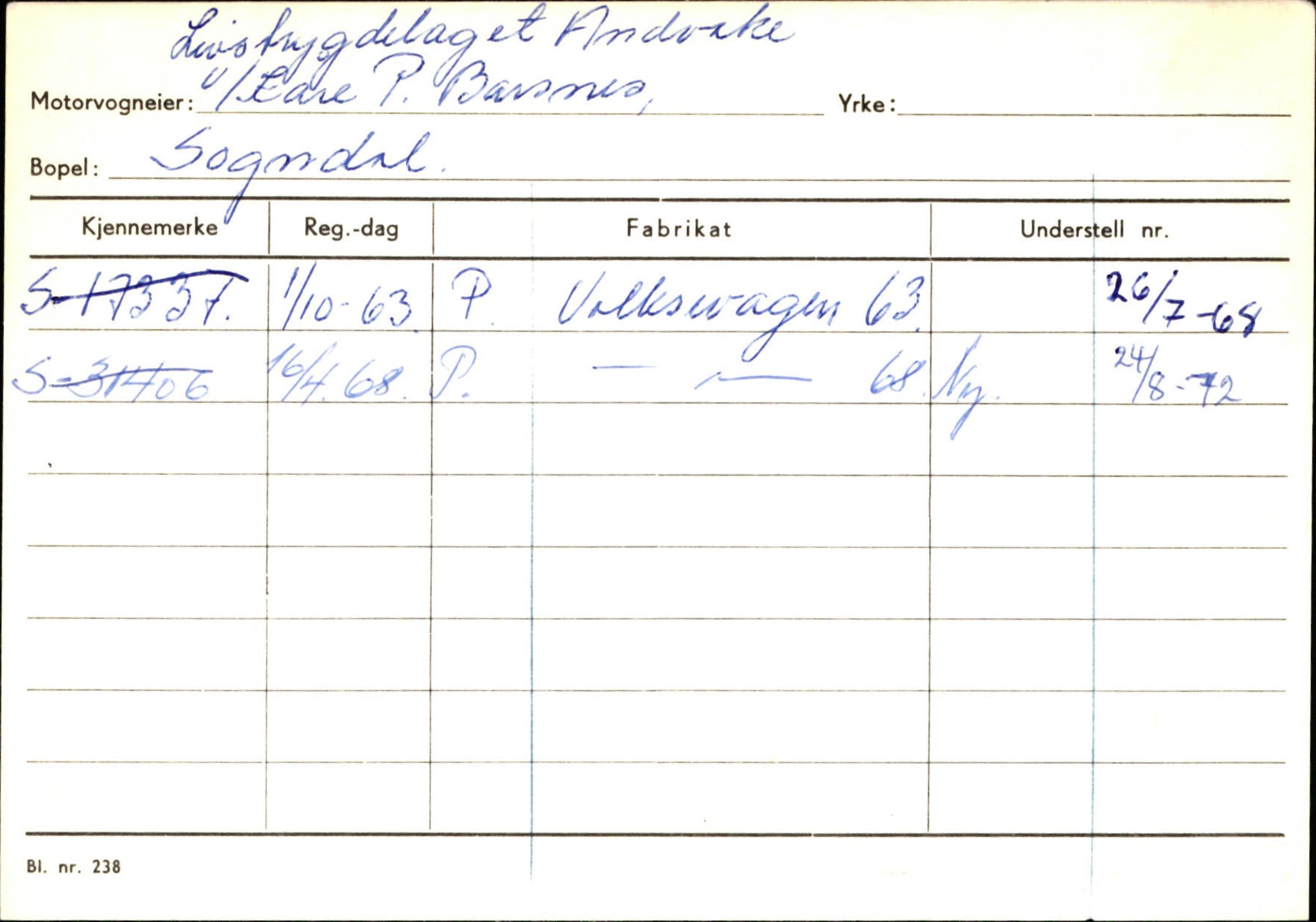 Statens vegvesen, Sogn og Fjordane vegkontor, SAB/A-5301/4/F/L0124: Eigarregister Sogndal A-U, 1945-1975, p. 30