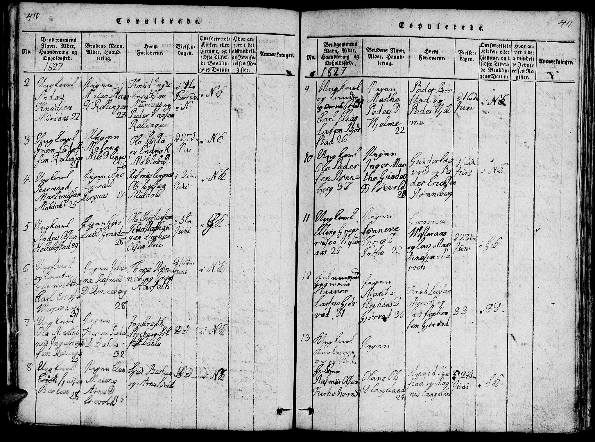 Ministerialprotokoller, klokkerbøker og fødselsregistre - Møre og Romsdal, AV/SAT-A-1454/519/L0260: Parish register (copy) no. 519C01, 1817-1829, p. 410-411