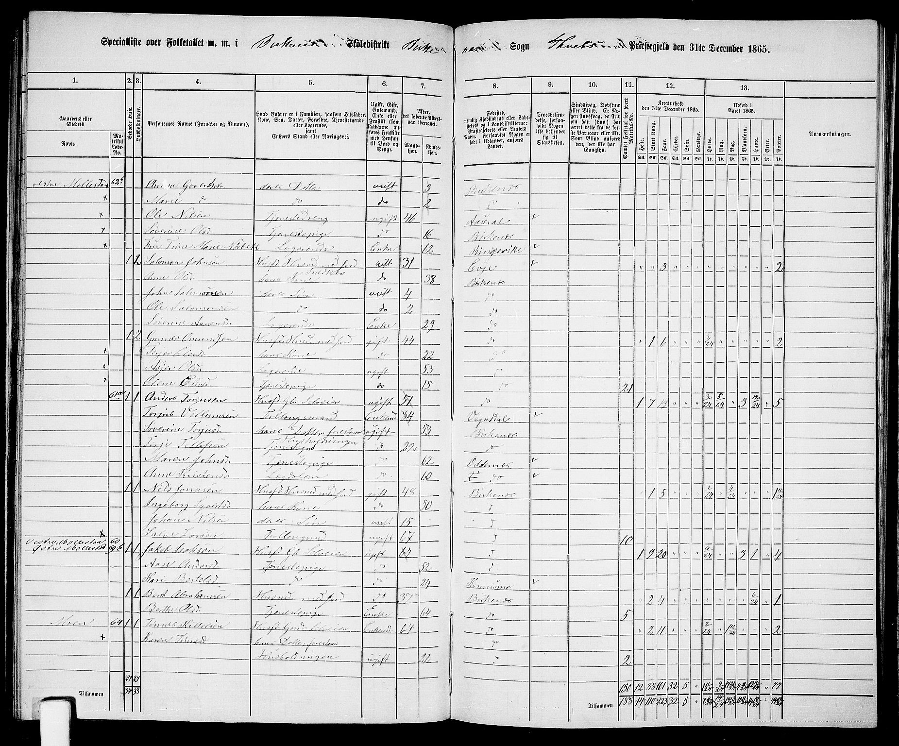 RA, 1865 census for Tveit, 1865, p. 103