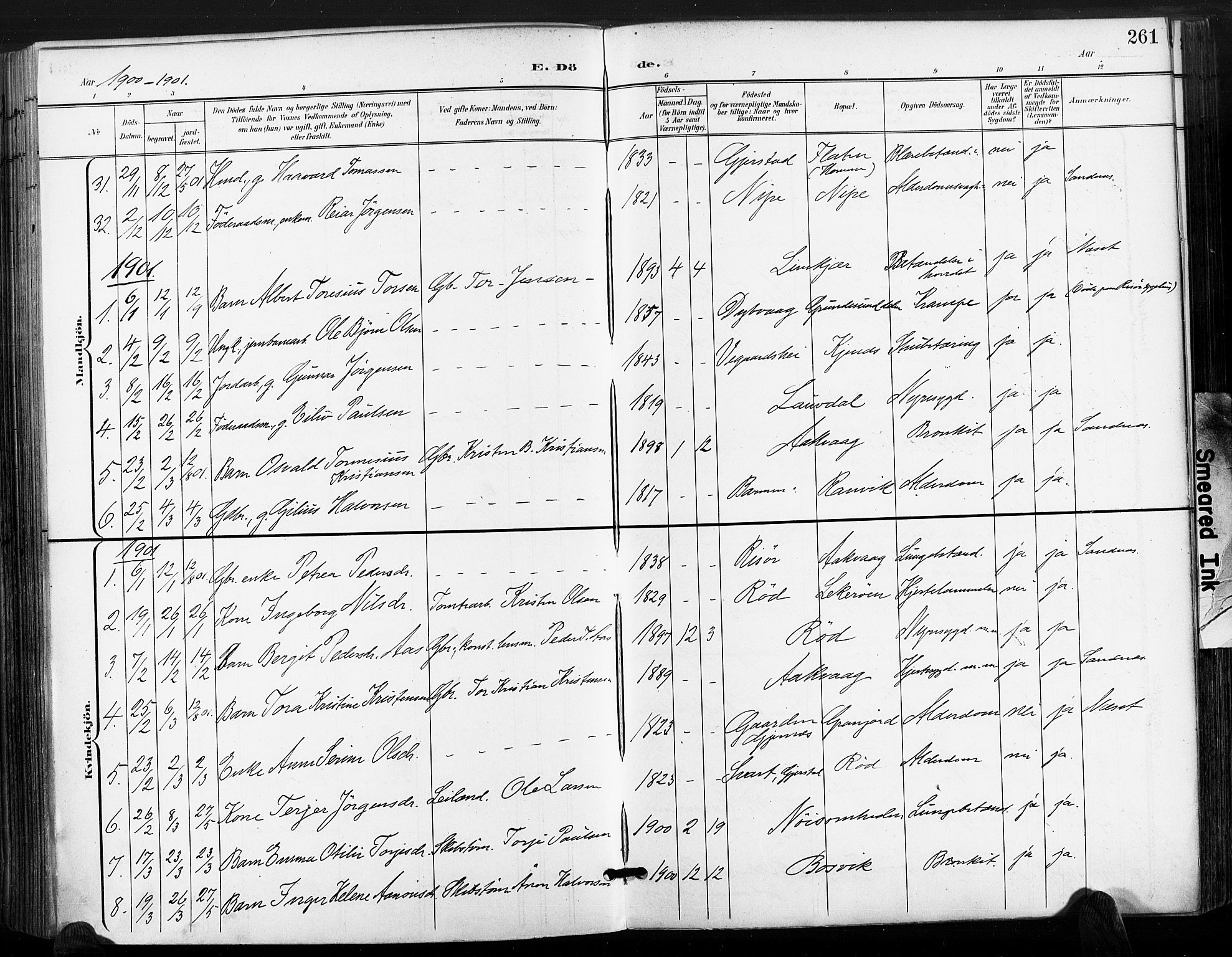 Søndeled sokneprestkontor, AV/SAK-1111-0038/F/Fa/L0006: Parish register (official) no. A 6, 1900-1922, p. 261