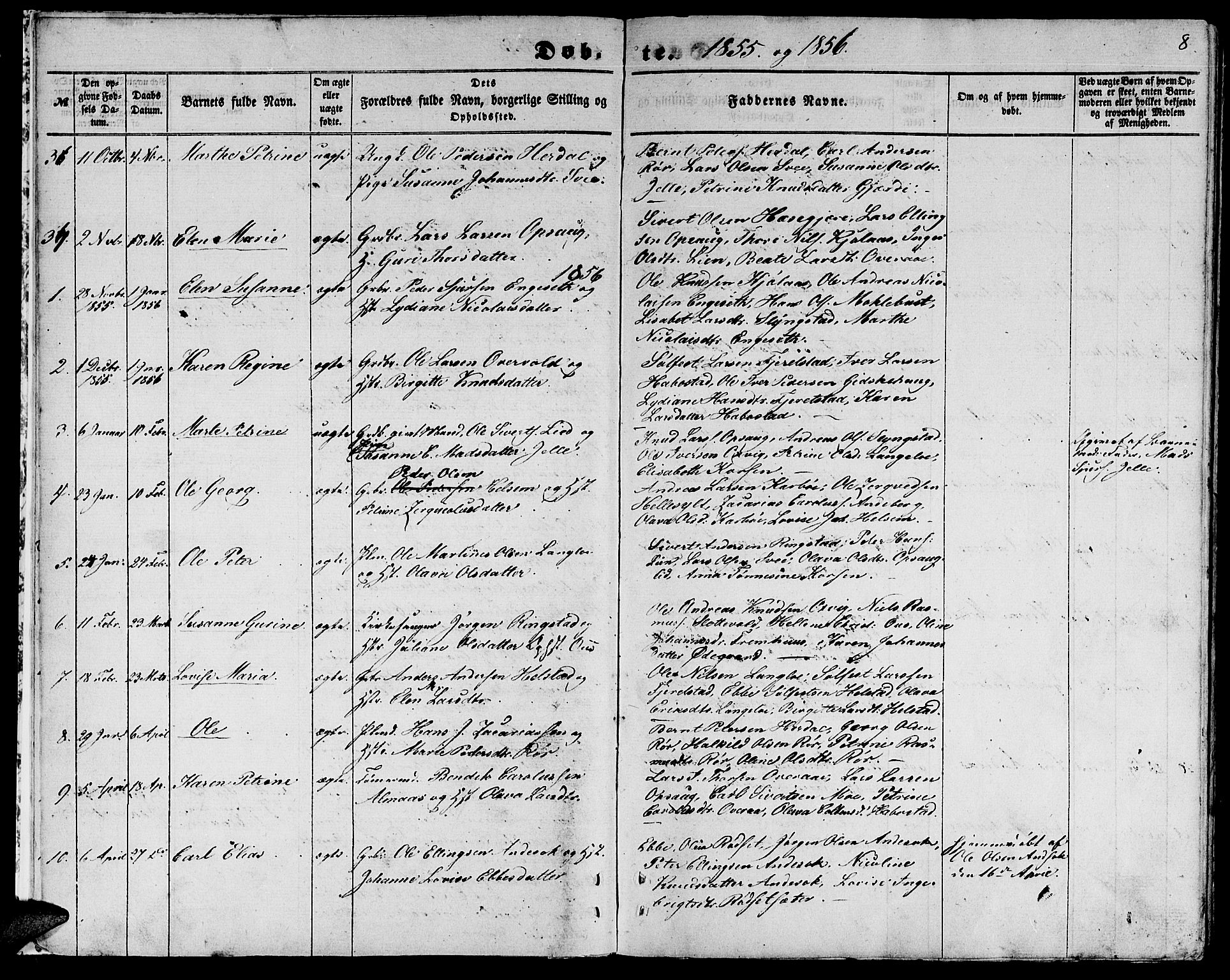 Ministerialprotokoller, klokkerbøker og fødselsregistre - Møre og Romsdal, SAT/A-1454/520/L0291: Parish register (copy) no. 520C03, 1854-1881, p. 8