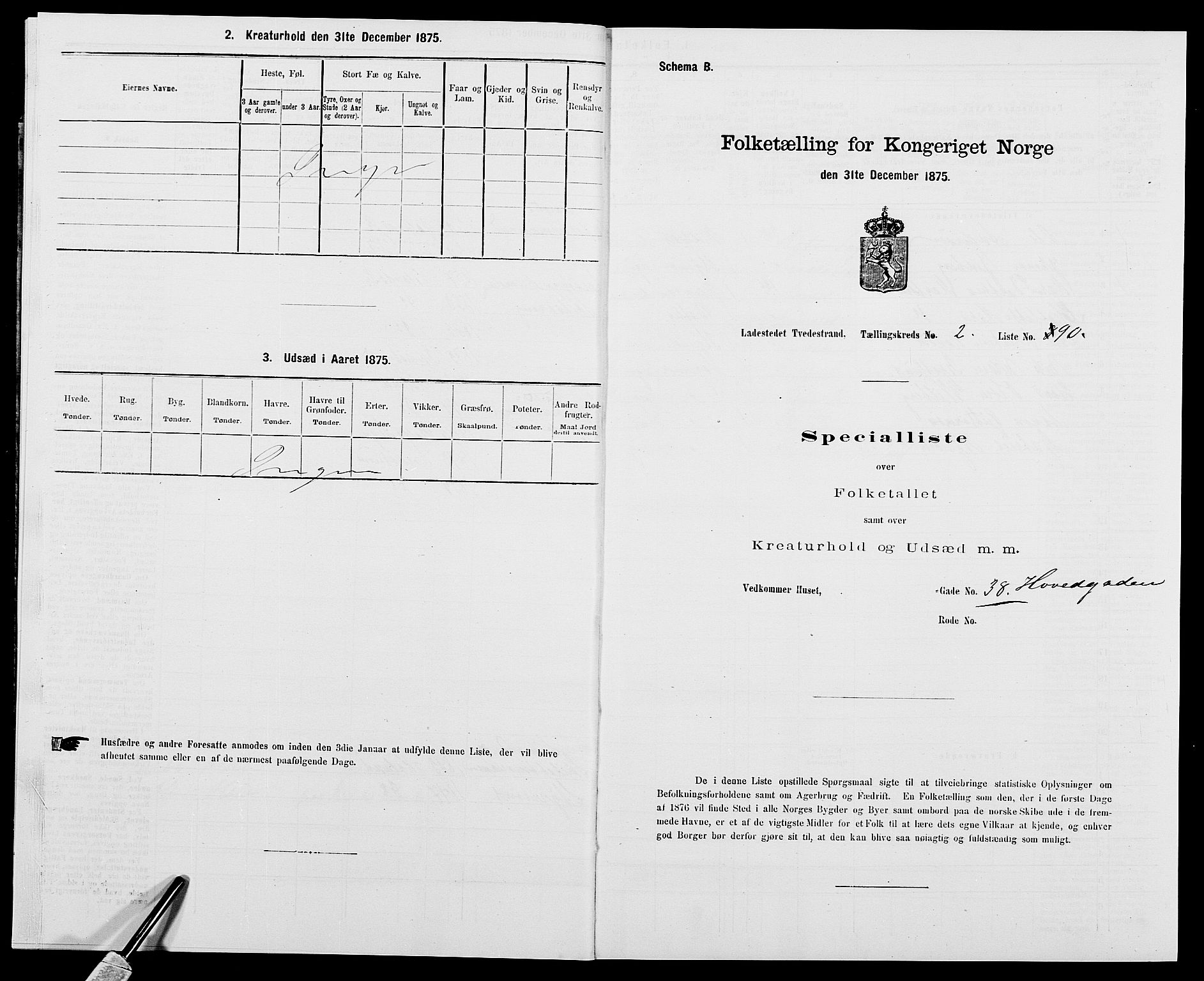 SAK, 1875 census for 0902B Holt/Tvedestrand, 1875, p. 196