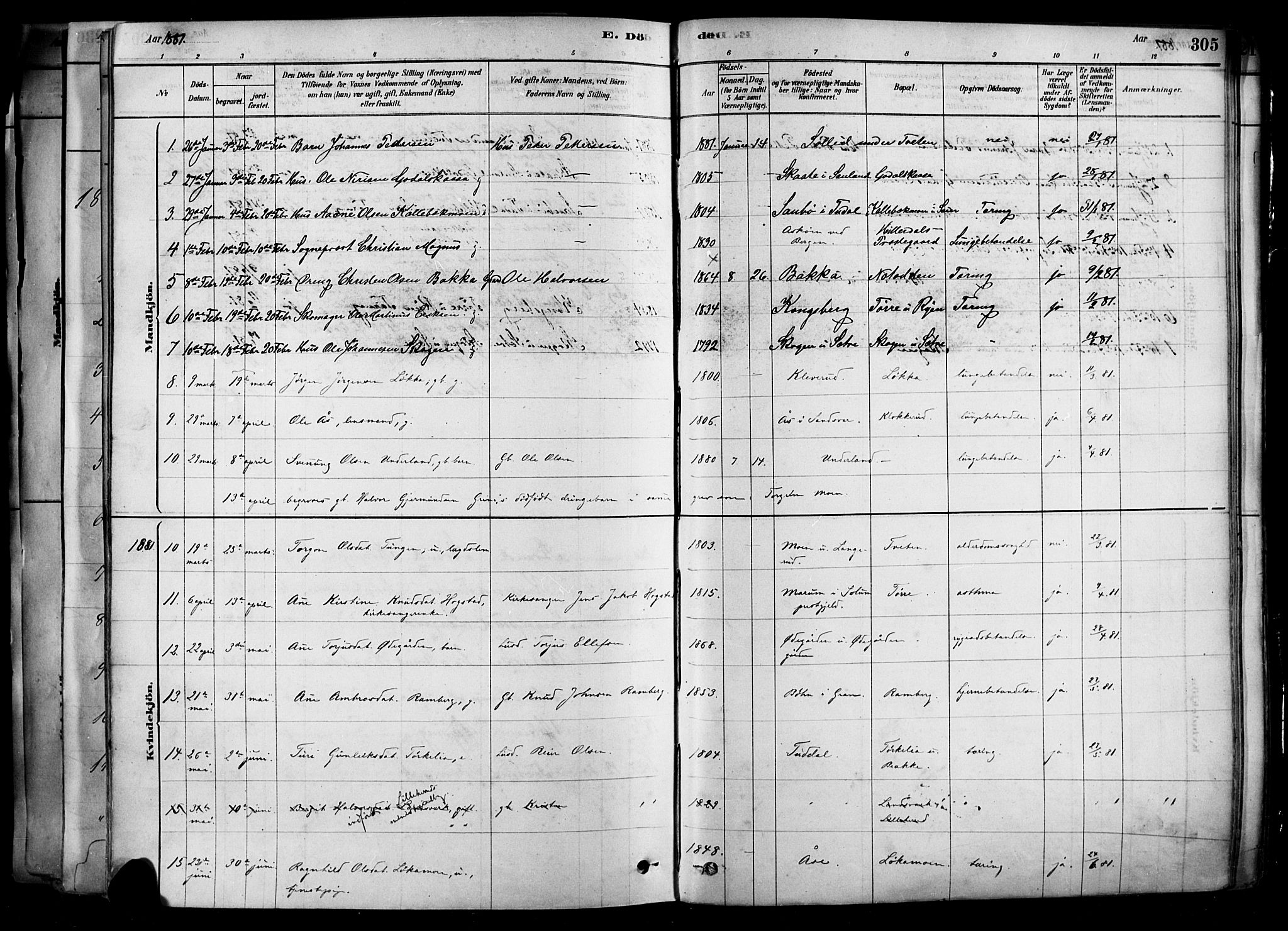 Heddal kirkebøker, AV/SAKO-A-268/F/Fa/L0008: Parish register (official) no. I 8, 1878-1903, p. 305