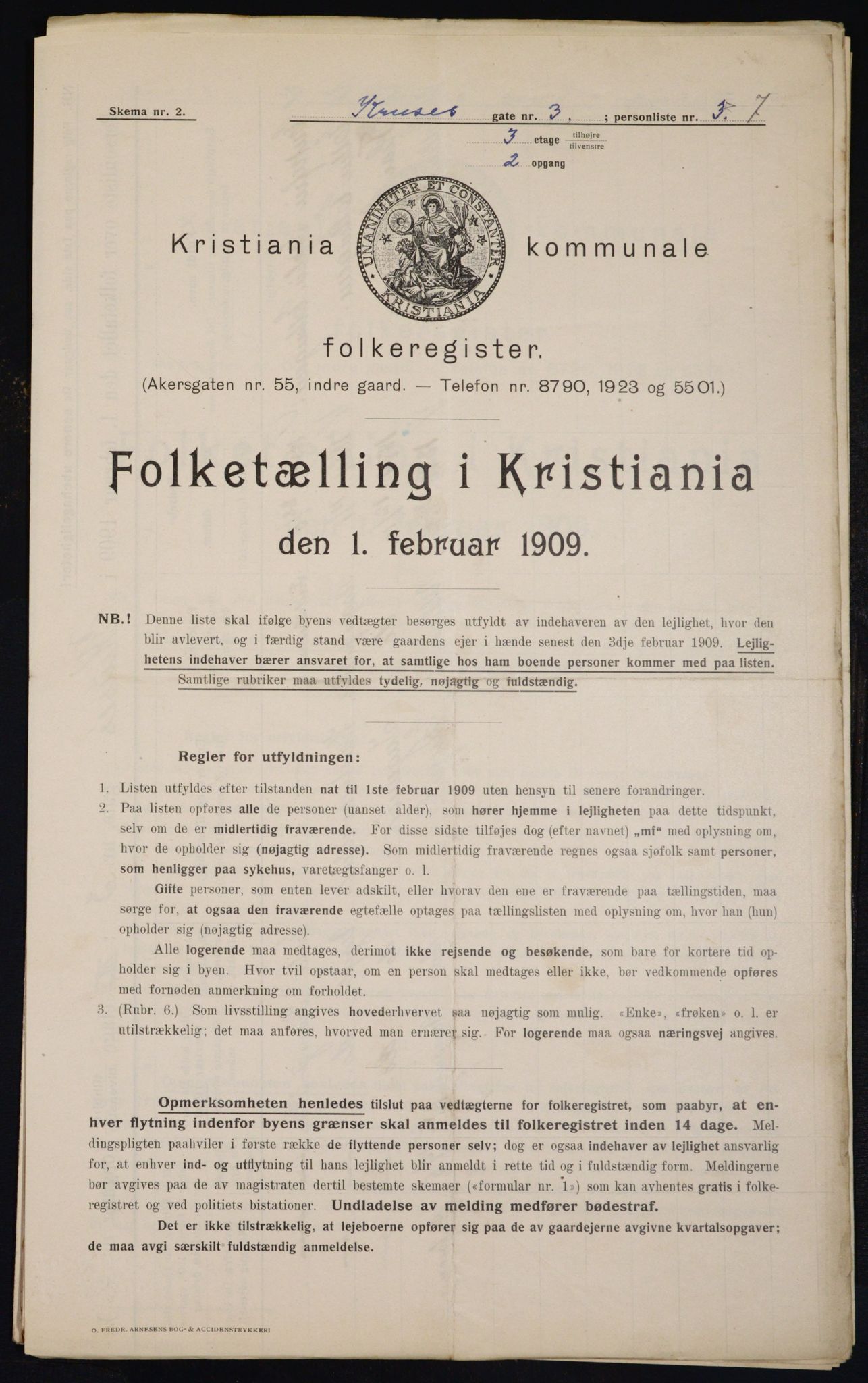 OBA, Municipal Census 1909 for Kristiania, 1909, p. 50407