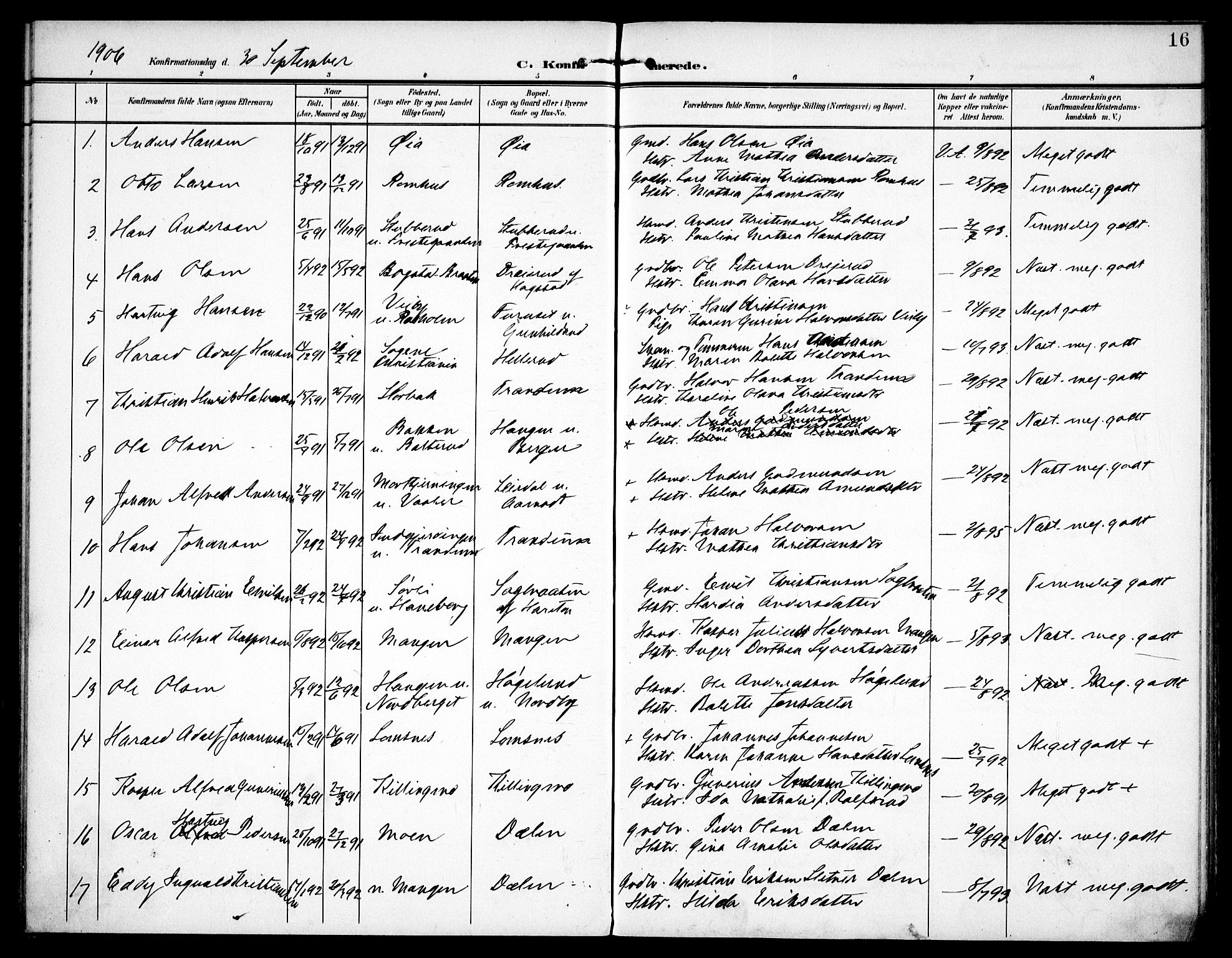 Aurskog prestekontor Kirkebøker, SAO/A-10304a/F/Fa/L0012: Parish register (official) no. I 12, 1902-1915, p. 16