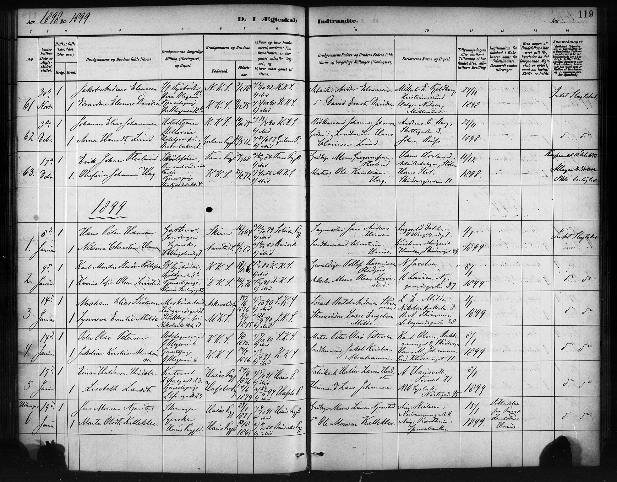 Korskirken sokneprestembete, SAB/A-76101/H/Haa/L0037: Parish register (official) no. D 4, 1883-1904, p. 119