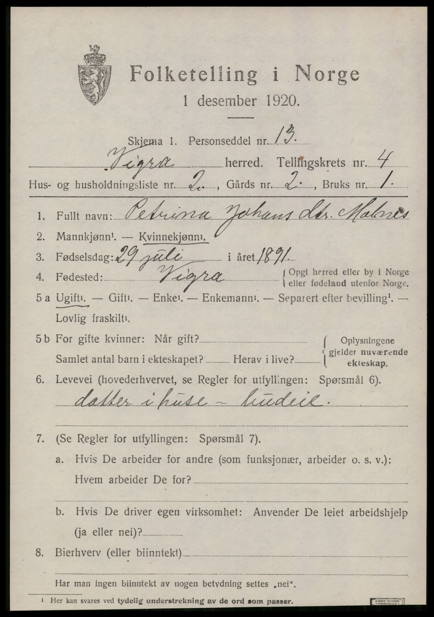 SAT, 1920 census for Vigra, 1920, p. 1772