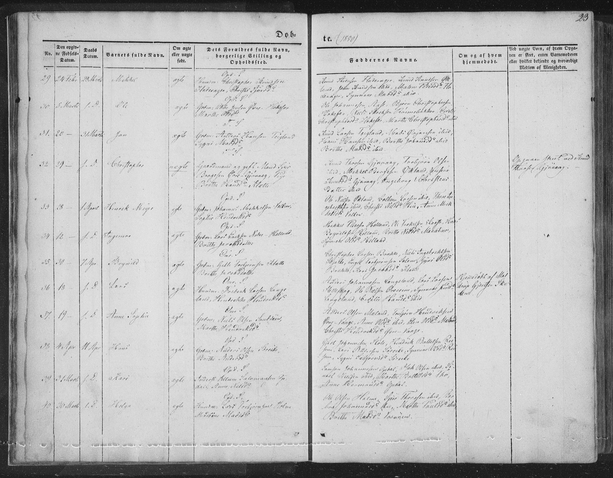 Tysnes sokneprestembete, AV/SAB-A-78601/H/Haa: Parish register (official) no. A 10, 1848-1859, p. 23