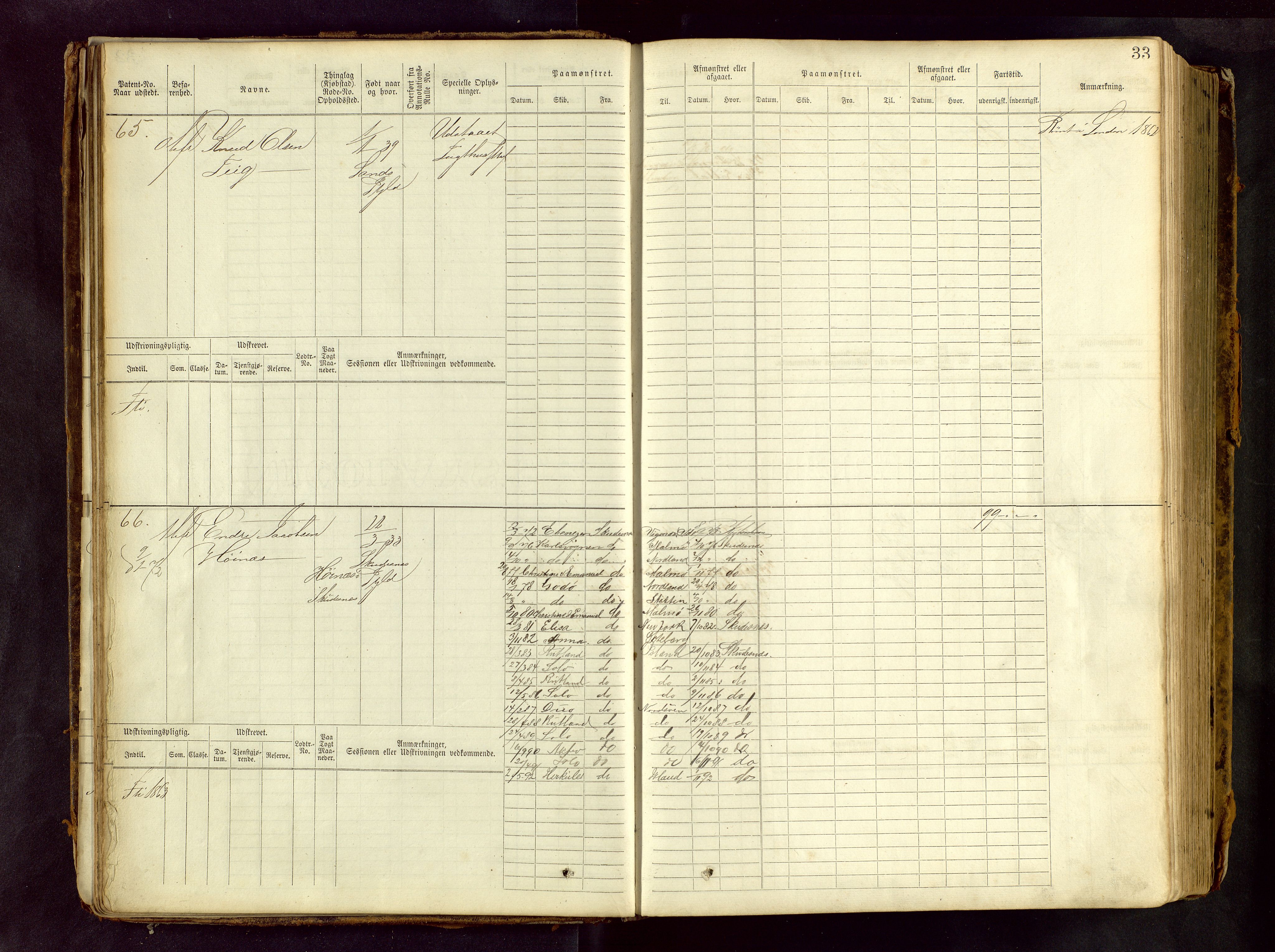 Haugesund sjømannskontor, AV/SAST-A-102007/F/Fb/Fbb/L0001: Sjøfartsrulle Skudenes krets No 1 - 958, 1860-1948, p. 33