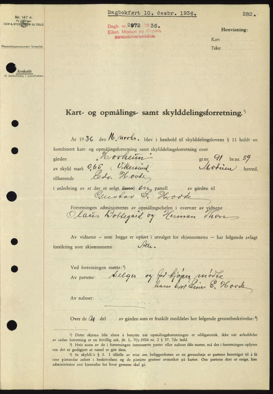 Eiker, Modum og Sigdal sorenskriveri, SAKO/A-123/G/Ga/Gab/L0034: Mortgage book no. A4, 1936-1937, Diary no: : 2972/1936