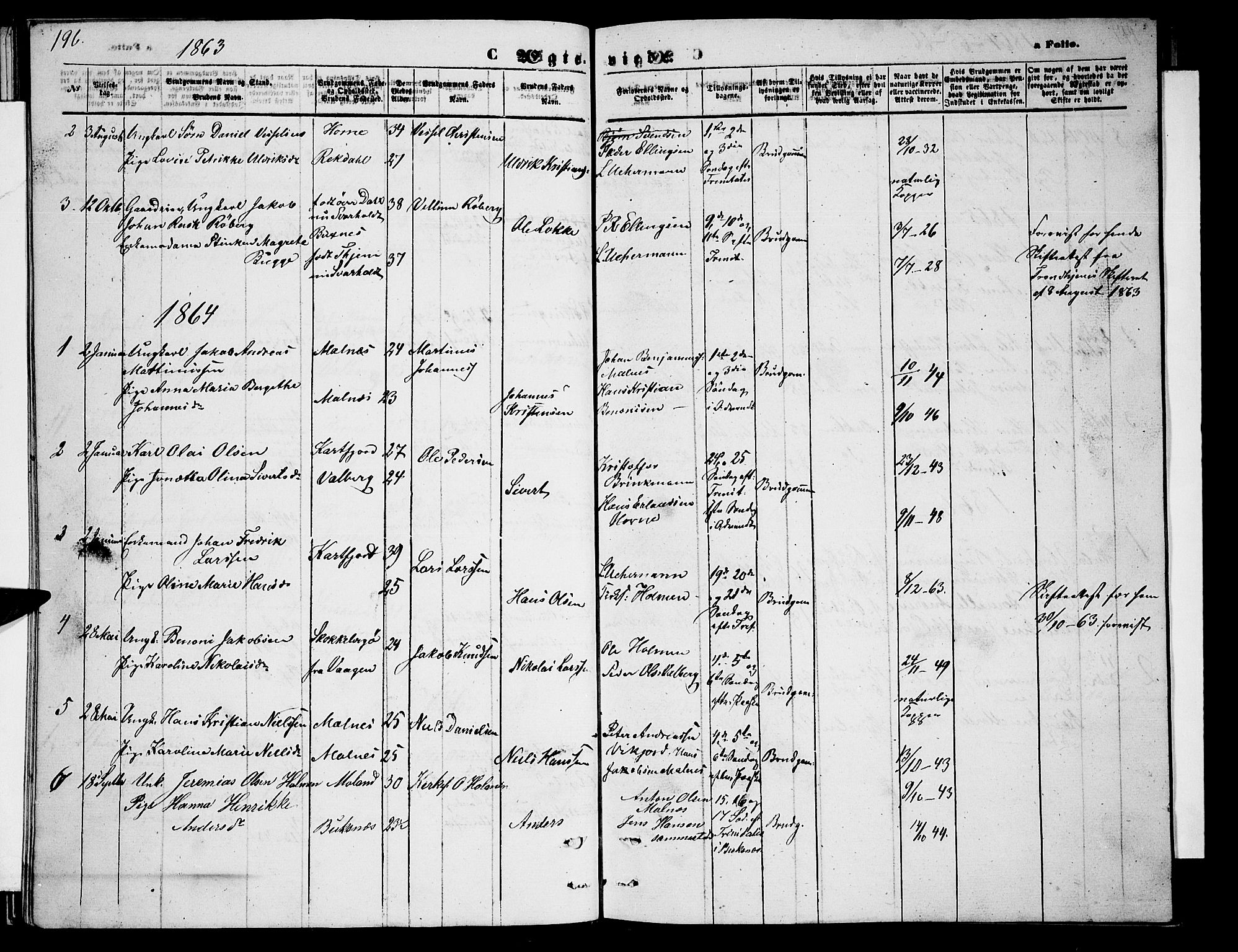 Ministerialprotokoller, klokkerbøker og fødselsregistre - Nordland, AV/SAT-A-1459/884/L1196: Parish register (copy) no. 884C02, 1860-1887, p. 196