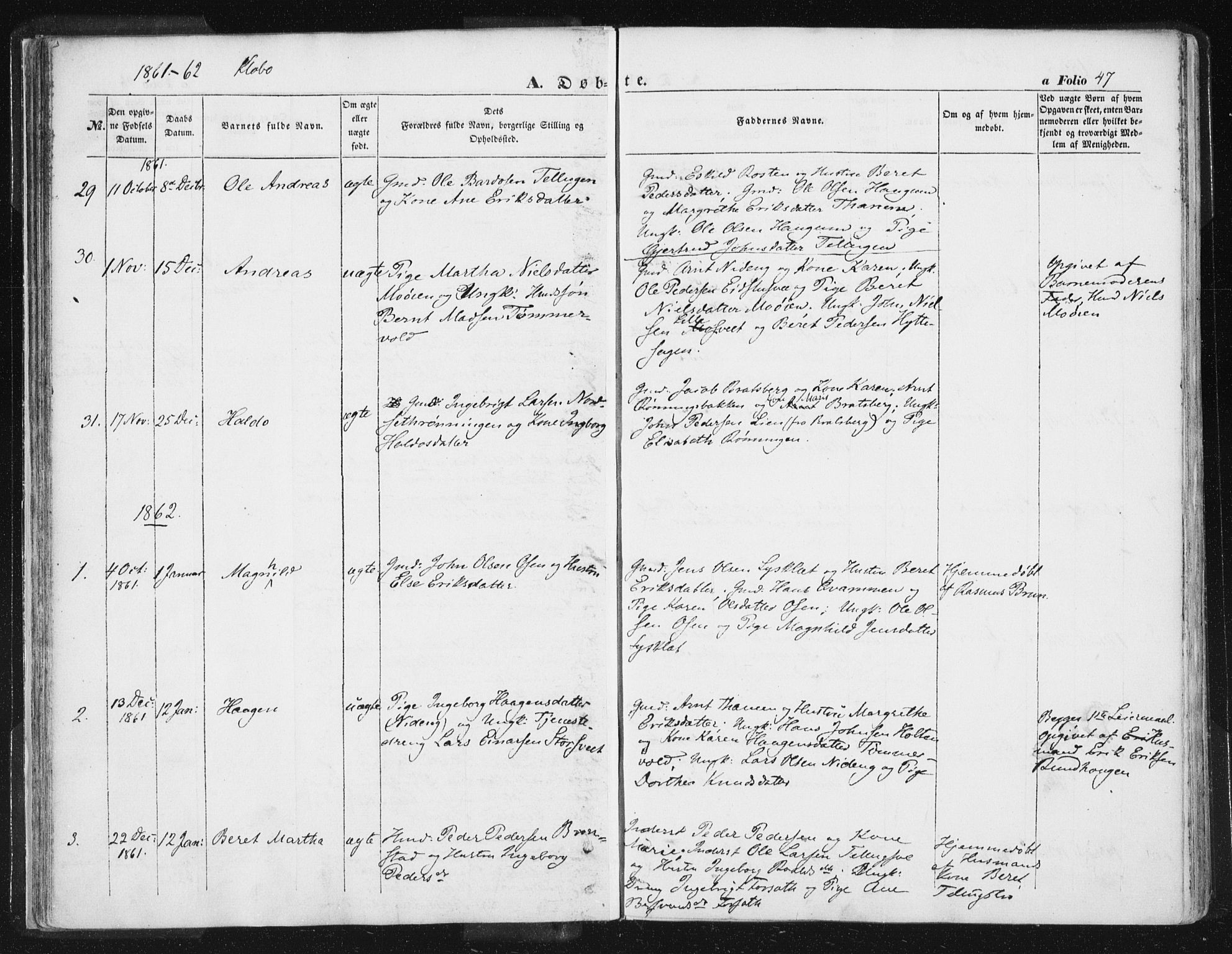Ministerialprotokoller, klokkerbøker og fødselsregistre - Sør-Trøndelag, SAT/A-1456/618/L0441: Parish register (official) no. 618A05, 1843-1862, p. 47