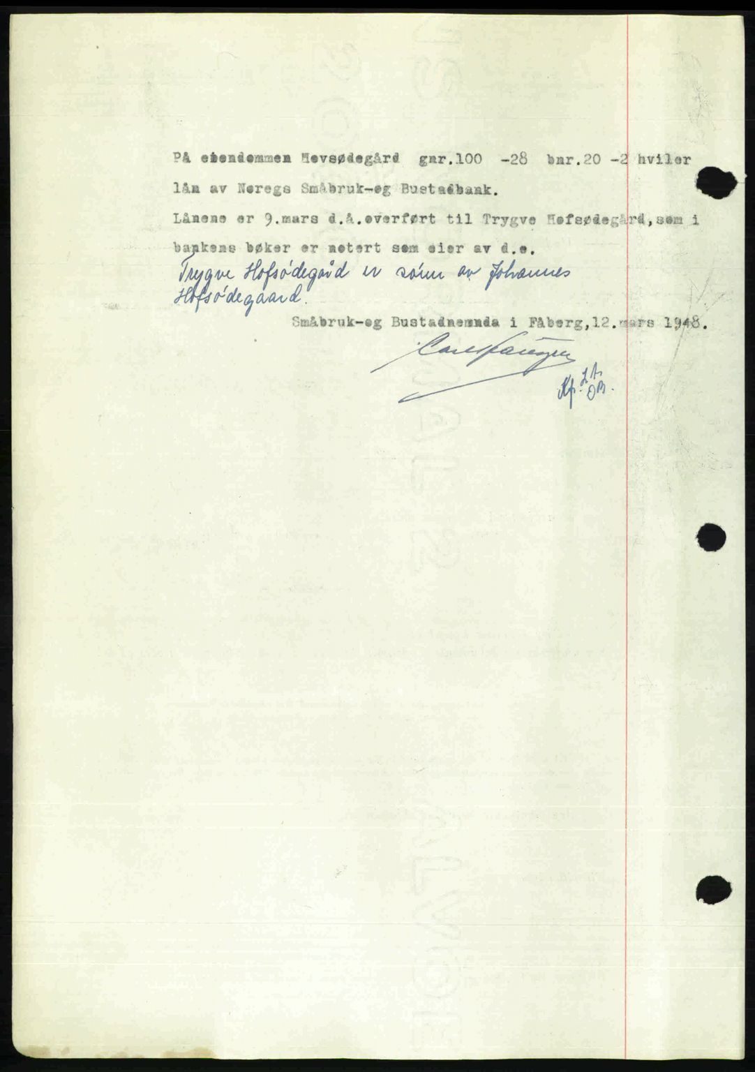 Sør-Gudbrandsdal tingrett, SAH/TING-004/H/Hb/Hbd/L0022: Mortgage book no. A22, 1948-1948, Diary no: : 1243/1948