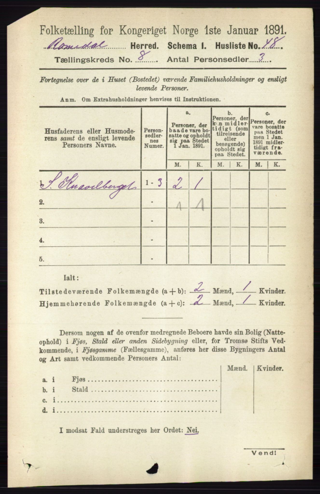 RA, 1891 census for 0416 Romedal, 1891, p. 3959