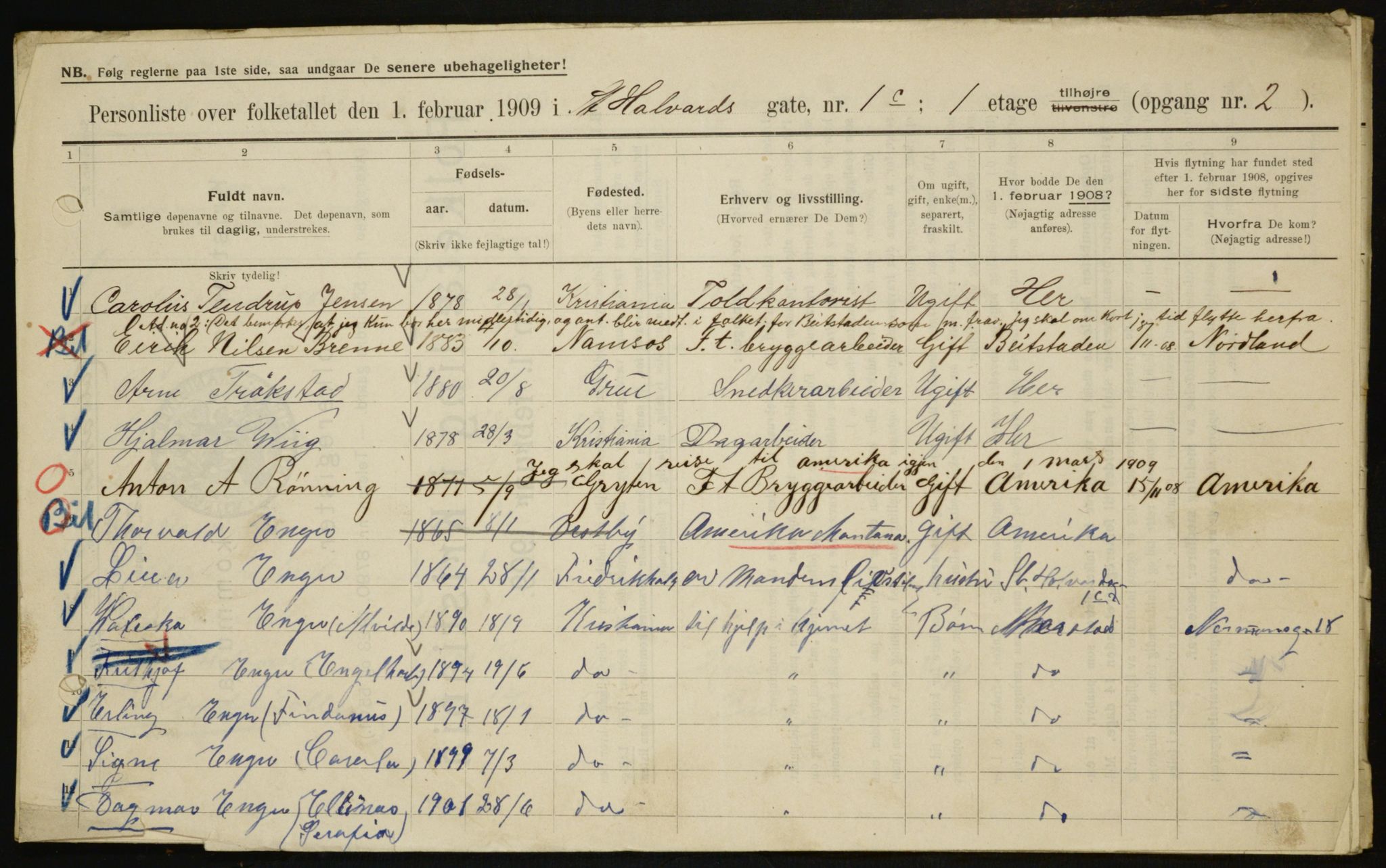 OBA, Municipal Census 1909 for Kristiania, 1909, p. 79492