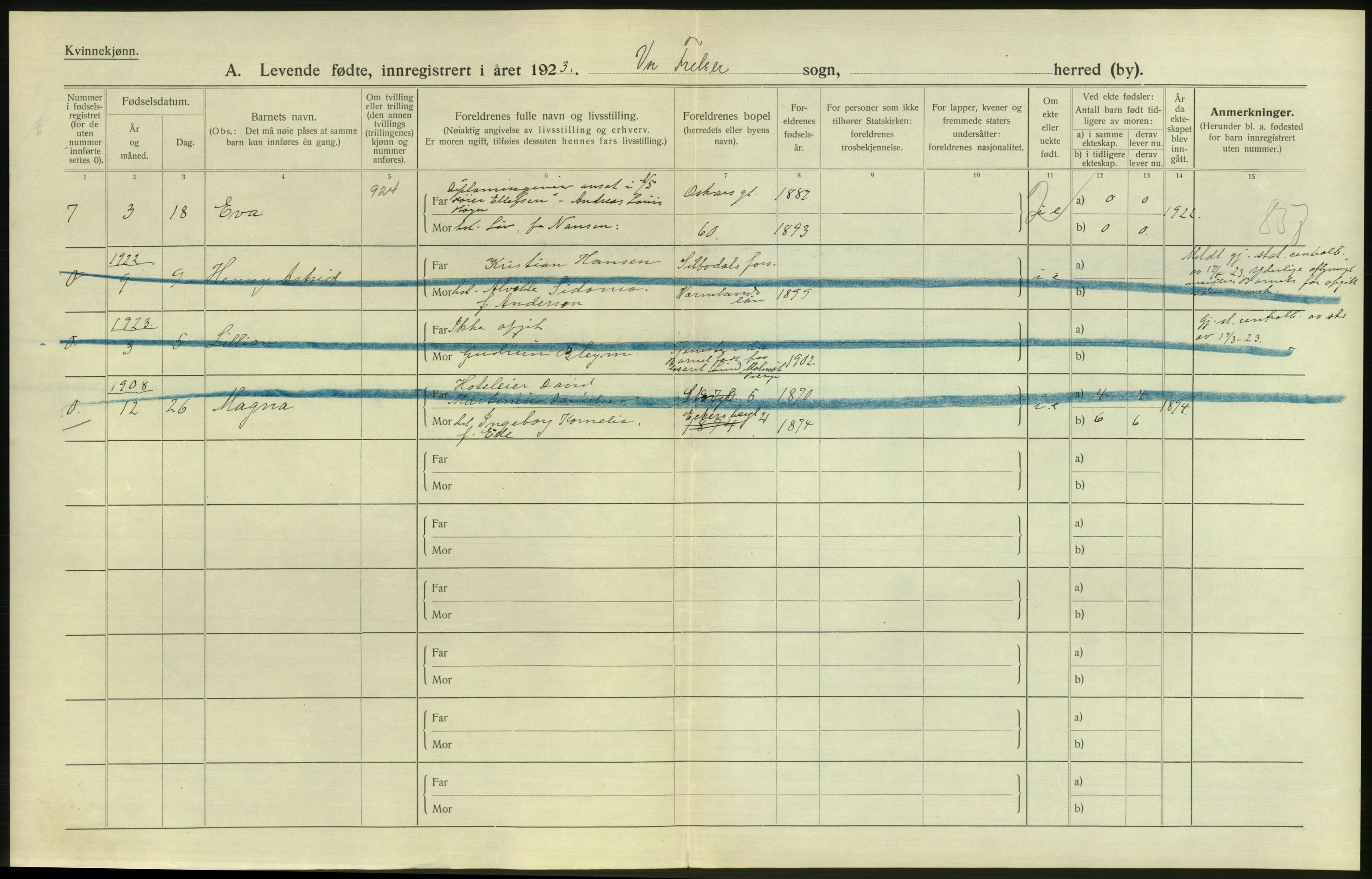 Statistisk sentralbyrå, Sosiodemografiske emner, Befolkning, AV/RA-S-2228/D/Df/Dfc/Dfcc/L0006: Kristiania: Levendefødte menn og kvinner., 1923, p. 790