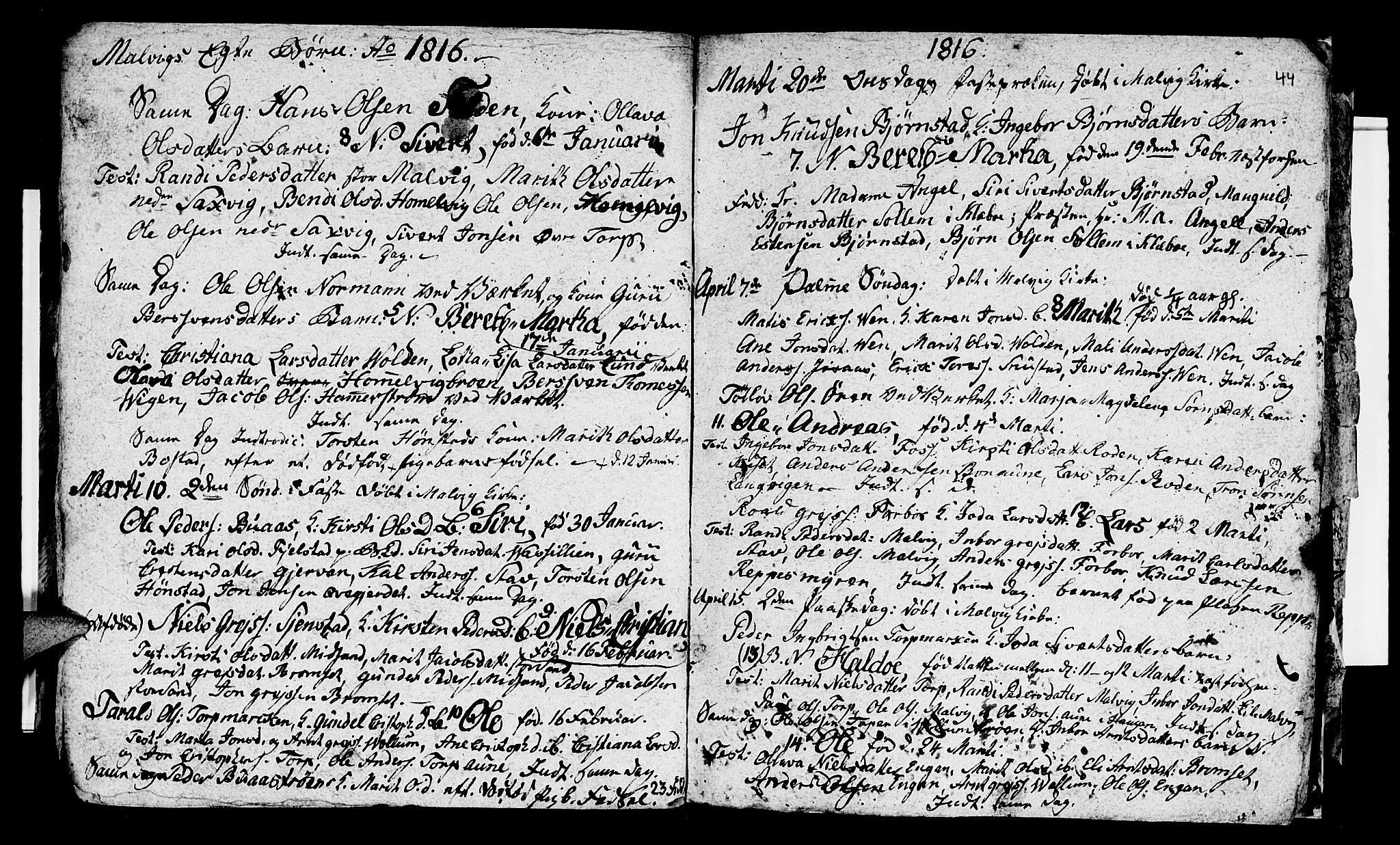 Ministerialprotokoller, klokkerbøker og fødselsregistre - Sør-Trøndelag, SAT/A-1456/616/L0419: Parish register (copy) no. 616C02, 1797-1816, p. 44