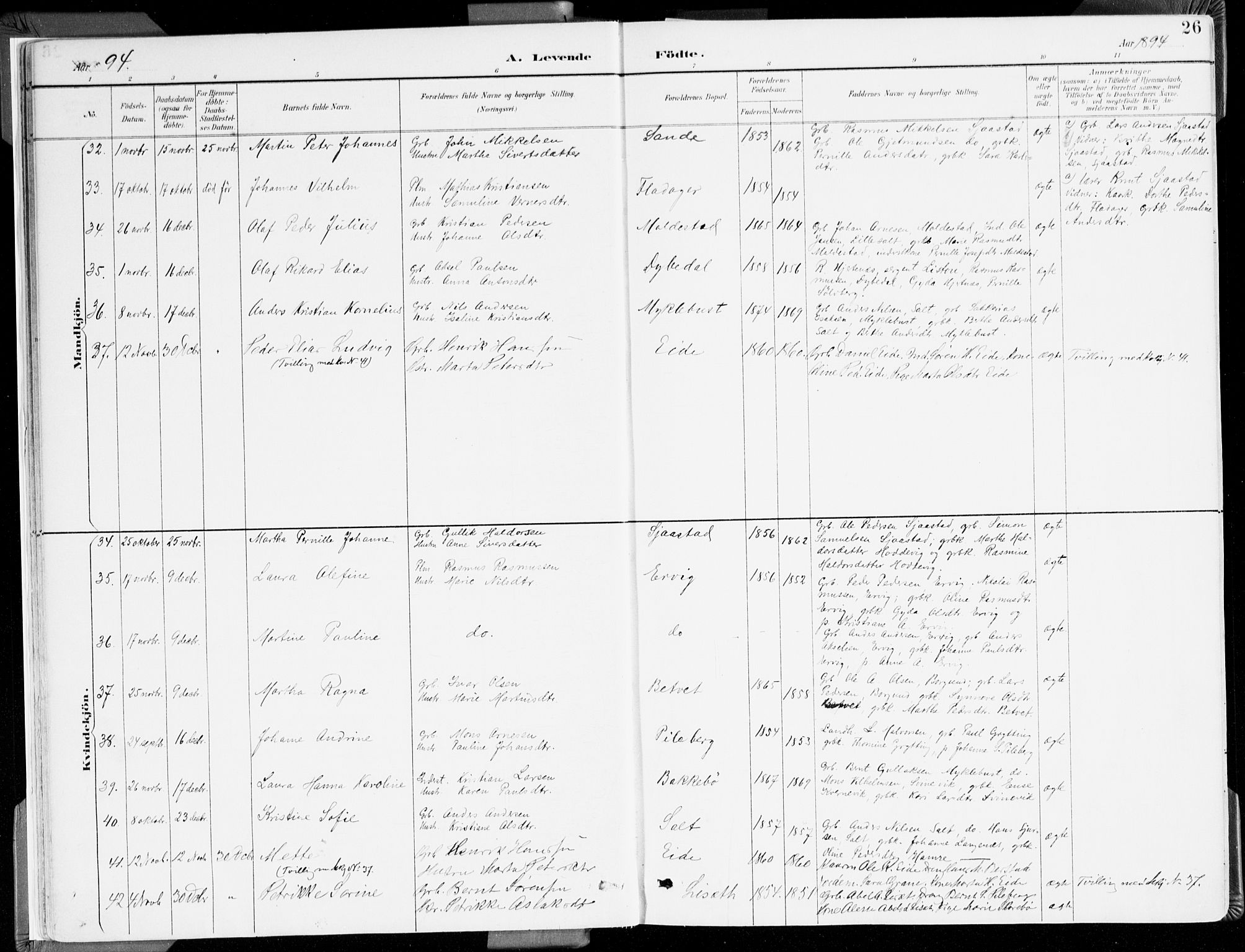 Selje sokneprestembete, AV/SAB-A-99938/H/Ha/Haa/Haab: Parish register (official) no. B 2, 1891-1907, p. 26