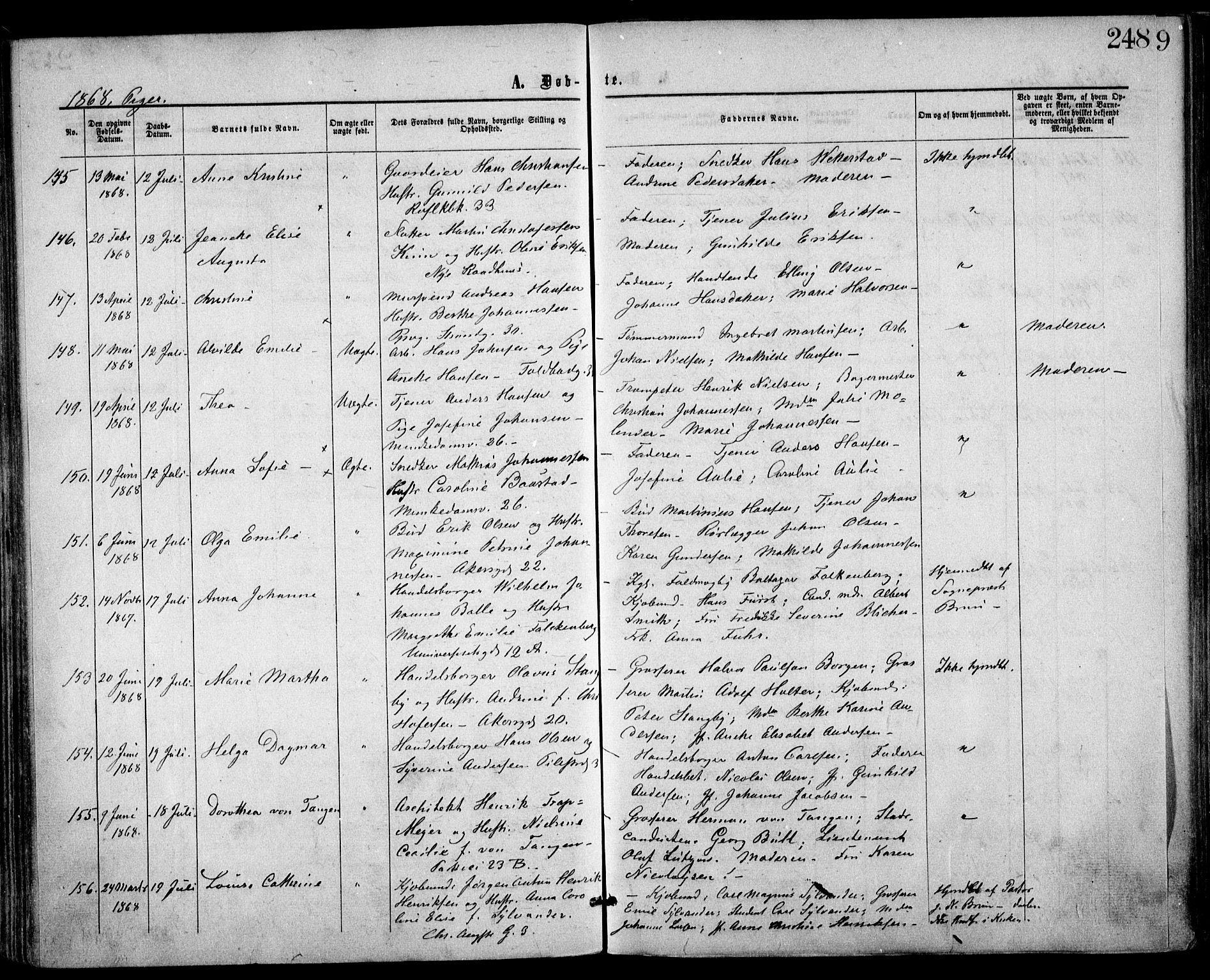 Trefoldighet prestekontor Kirkebøker, SAO/A-10882/F/Fa/L0002: Parish register (official) no. I 2, 1863-1870, p. 248