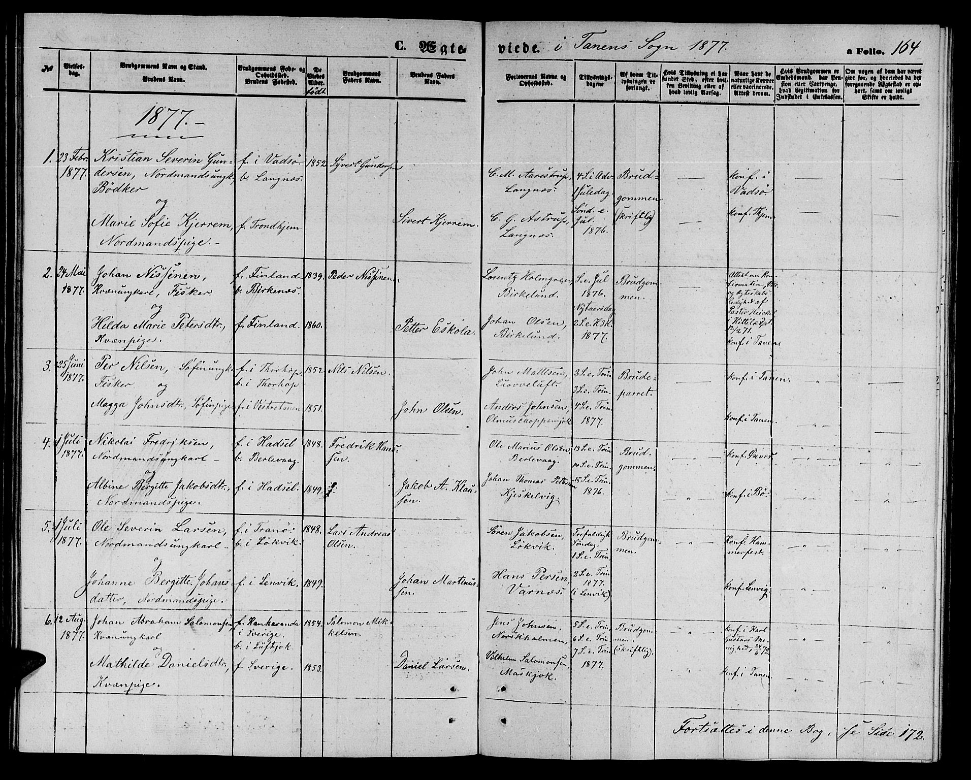 Tana sokneprestkontor, SATØ/S-1334/H/Hb/L0002klokker: Parish register (copy) no. 2 /1, 1866-1877, p. 164