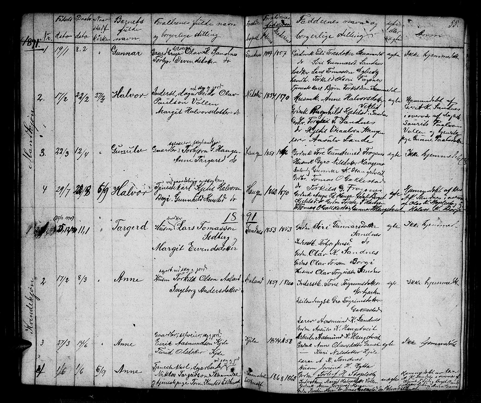 Bygland sokneprestkontor, AV/SAK-1111-0006/F/Fb/Fbc/L0001: Parish register (copy) no. B 1, 1848-1894, p. 55