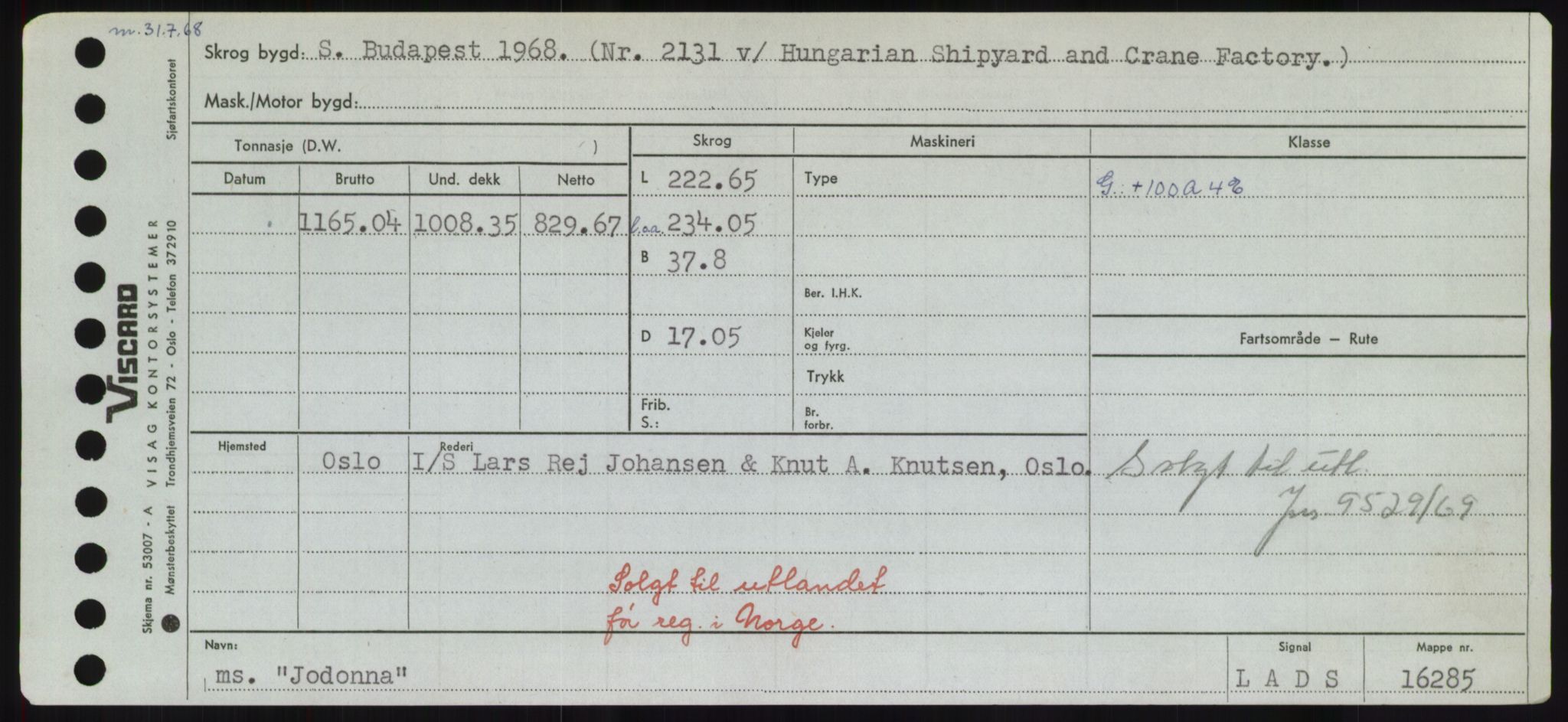 Sjøfartsdirektoratet med forløpere, Skipsmålingen, RA/S-1627/H/Hd/L0019: Fartøy, J, p. 435